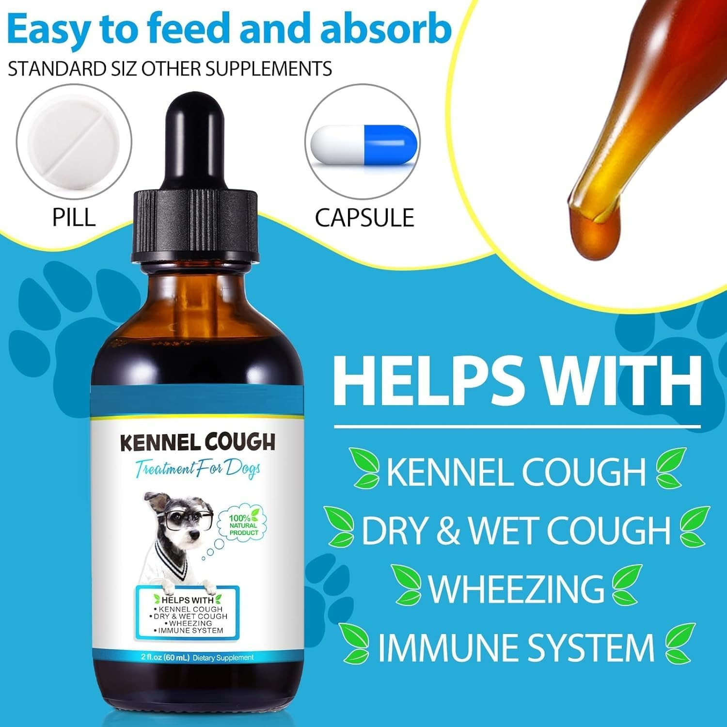 Natural Herbal Cough Drops for Dogs - Kennel Cough Relief & Respiratory Support - Soothes Dry/Wet Cough, Throat Congestion & Wheezing - All Breeds & Sizes - 60Ml Vet-Approved Formula image number 5