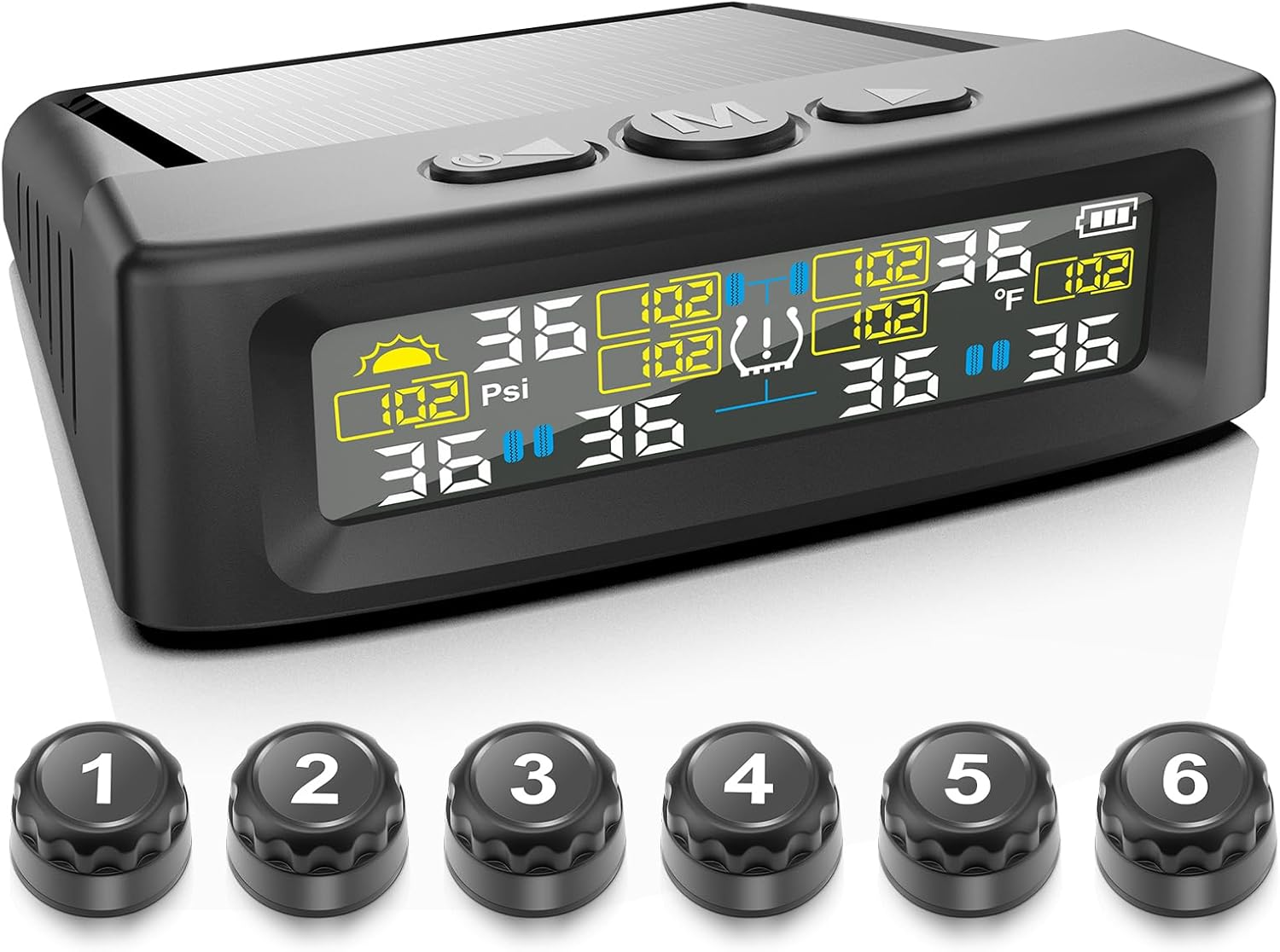 Avutrel TPMS Tyre Pressure Monitoring System for Trucks, Caravans, Buses, with 6 Waterproof IPX7 Sensors Pressure Range, 9.9 Bar/144 PSI Max, Solar & USB Charging (Upgrade for Commercial Vehicles)