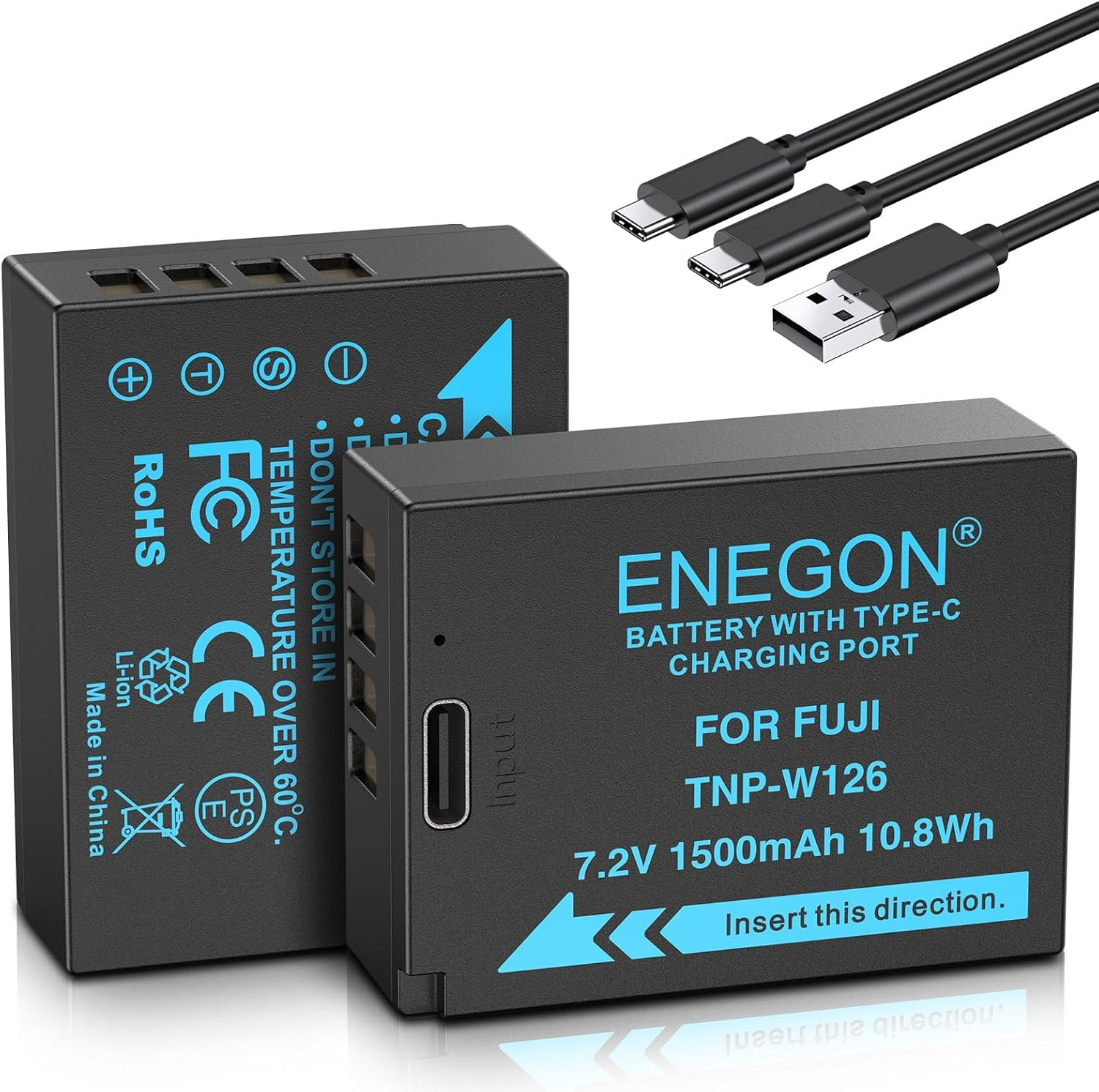 ENEGON NP-W126/W126S USB C Direct Charging Replacement Batteries 1500Mah (2-Pack) with 2 in 1 USB-C Charging Cable for Fujifilm NP-W126 Finepix HS30EXR HS35EXR HS50EXR X-A1/E1/E2/E3/M1/Pro1/T1/T3 image number 5