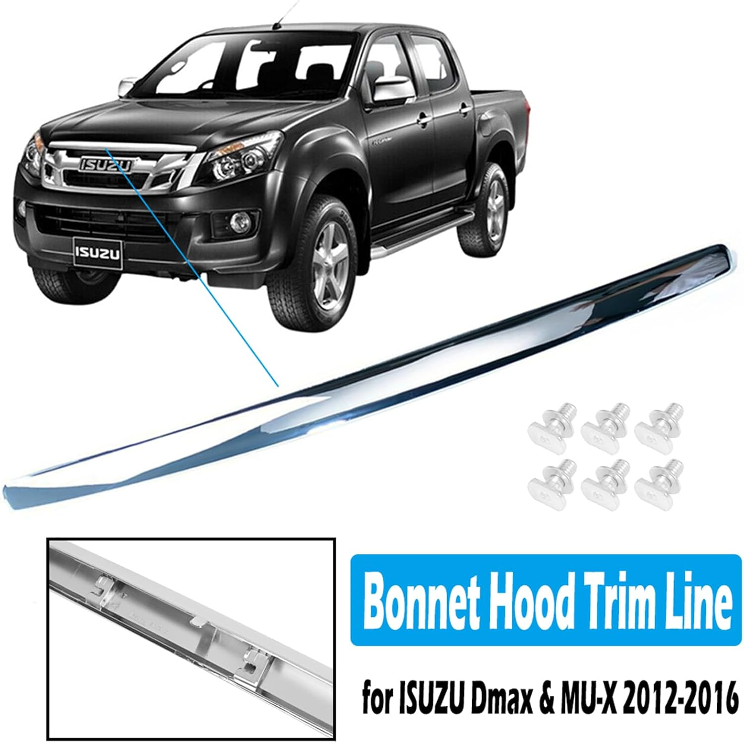Car Chrome Front Bonnet Hood Trim Line for ISUZU D-Max Dmax & MU-X 2012-2016 ABS 92Cmx5.5Cm (Silver) image number 6