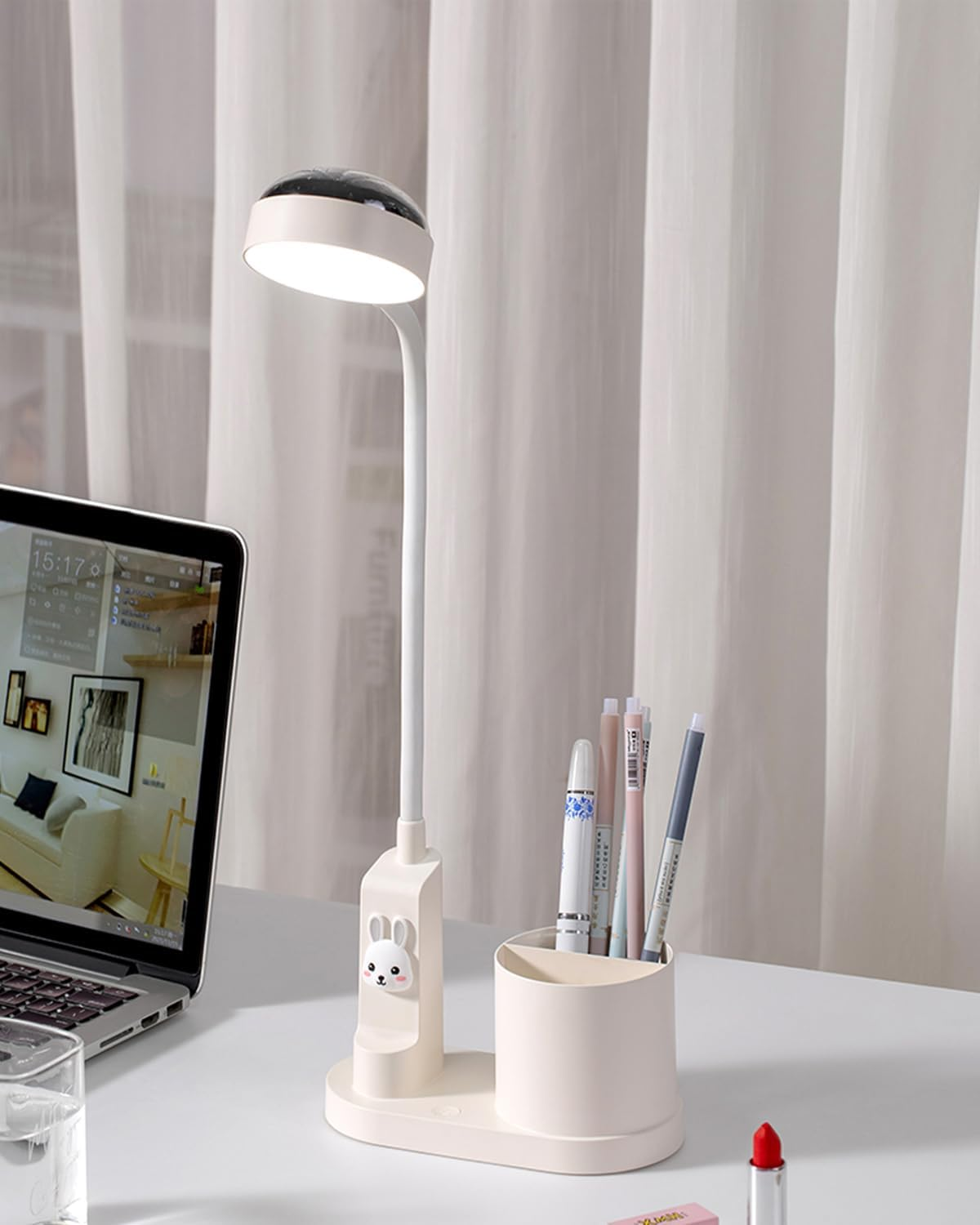 SONVIEE Children'S Desk Lamp, LED Desk Lamp Astronaut with Pen Holder, Gooseneck Table Lamp, Children'S Study Lamp, Reading Lamp with Projection Pencil Holder (Rabbit - White) image number 4