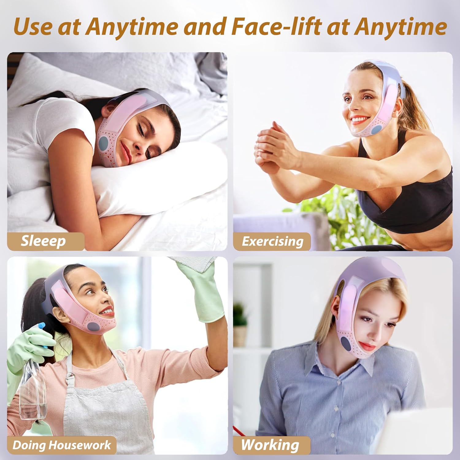 Chin Strap for V-Shape Face, Reusable Graphene Silicone Face Lifting Mask for Jawline Tightening & Double Chin Reduction, Adjustable, Breathable Reusable Jawline Shaper for Women (Pink) image number 2