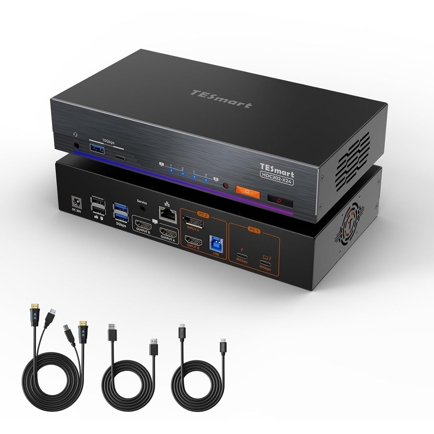 Tesmart Thunderbolt 4 KVM Switch 2 Monitors 2 Computers 4K@60Hz, Hdmi+Displayport KVM Switch Dual Monitor for 1 Laptop (TB4 USB C W/Charging 60W) & 1 Desktop (HDMI 2.0 & DP1.2), Gigabit Network, EDID image number 5