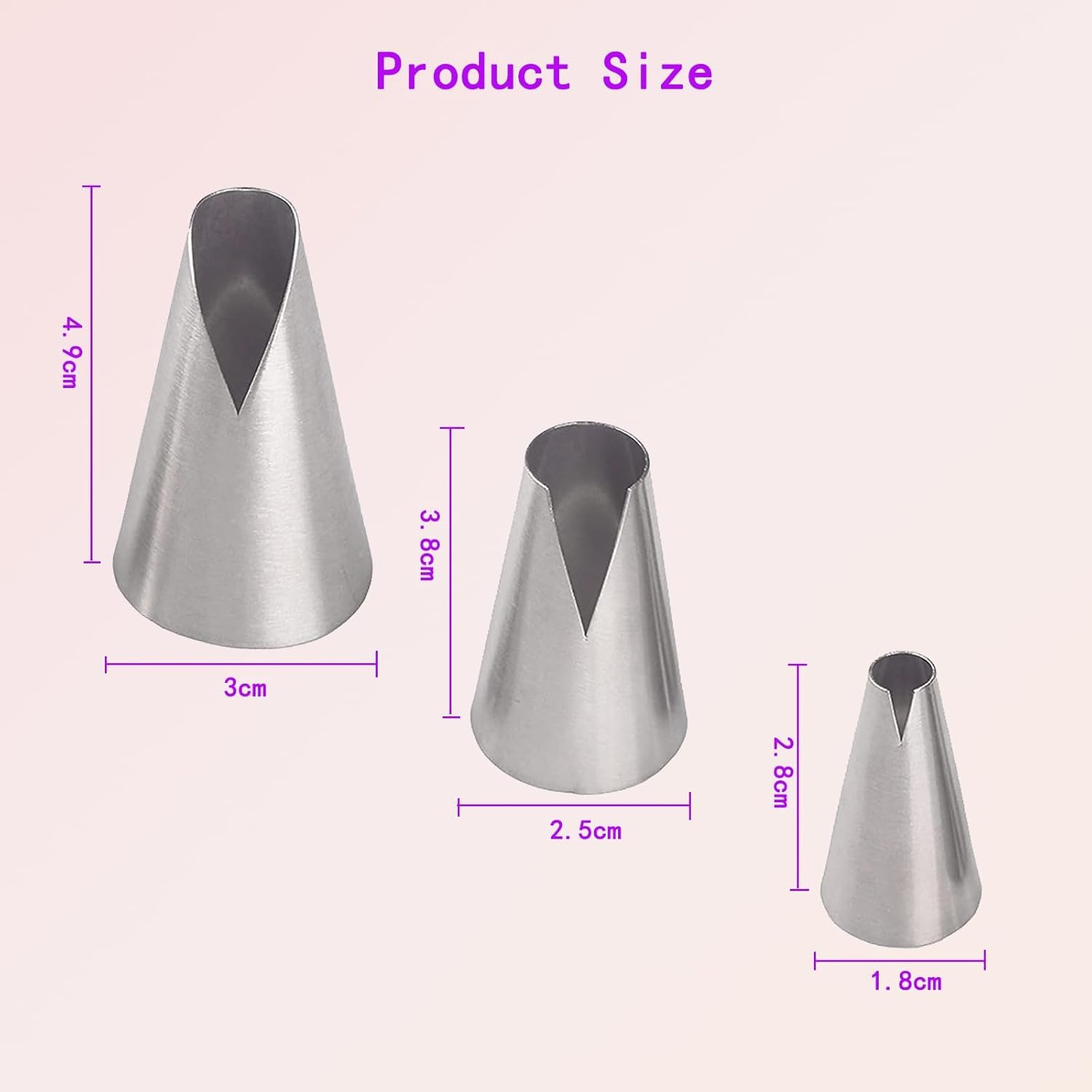3 Pcs Piping Tips Set, V-Shaped Wave Nozzles for Pastry Decorating - Stainless Steel Kitchen Gadgets image number 1
