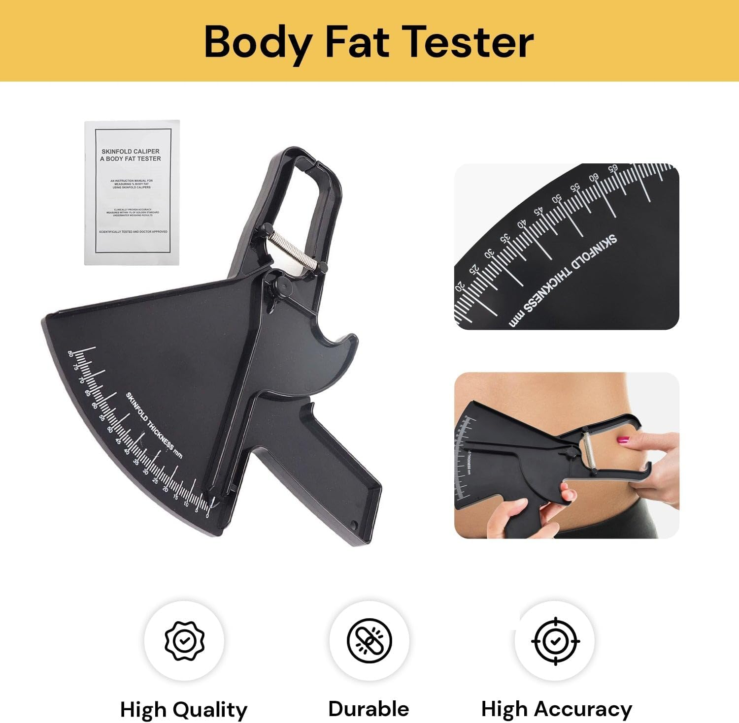 EZONEDEAL Measure Body Fat Caliper, Skinfold Caliper Measures Body Fat for Men & Women, Handheld Body Fat Measurement Device Tool for Accurately Measuring BMI Skin Fold Fitness & Weight-Loss image number 3