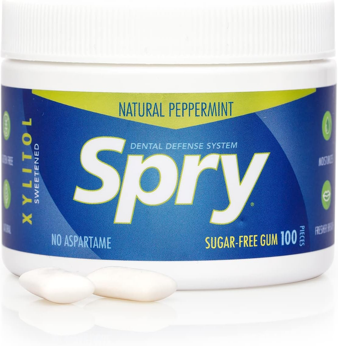 Spry Fresh Natural Xylitol Chewing Gum Dental Defense System Aspartame-Free Sugar Free Gum (Peppermint, 100 Count - Pack of 2)