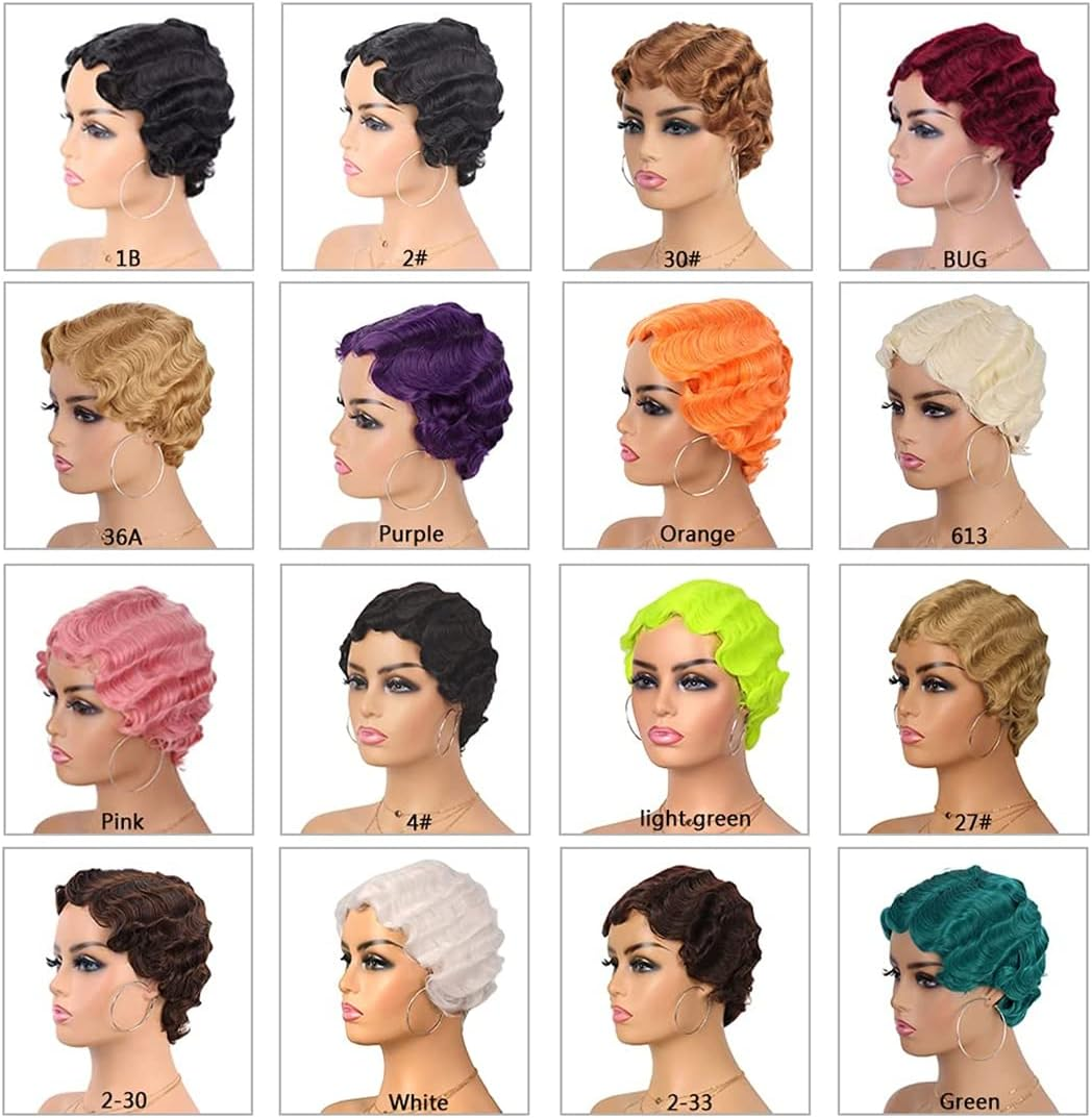 Finger Wave Wigs for Black Women Retro Vintage Synthetic Curly Wigs Heat Costume Cosplay Natural Looking Wig Orange image number 3