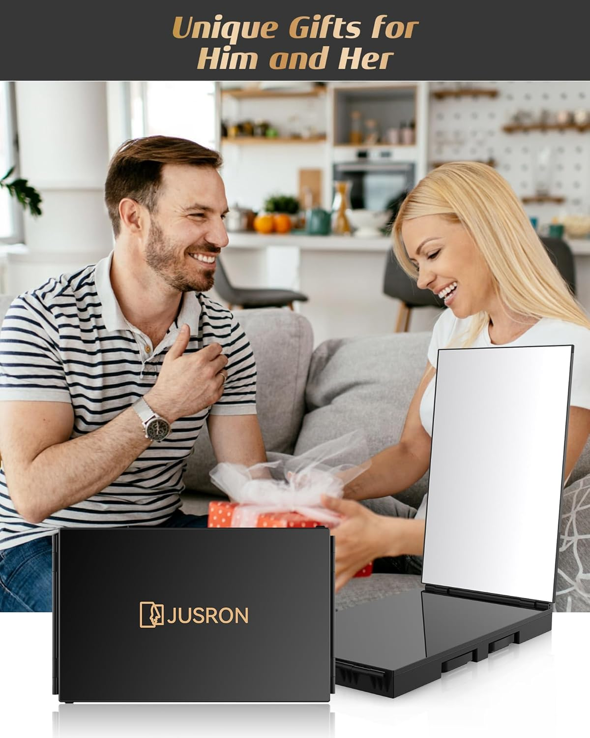 JUSRON 360 Viewing Angle Self Hair Cutting Mirror, Clear Anti-Fog HD Glass (Black without LED with Accessories)