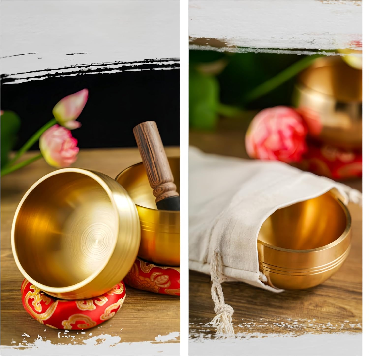 Ai-Oumleef Tibetan Singing Bowl,1Set Nepal Buddhist Bowl with Mallet,Decorative Sound Bowl Yoga Decor Buddhist Singing Bowl Meditation Supplies Yoga Meditation Bowl, for Yoga, Meditation image number 2