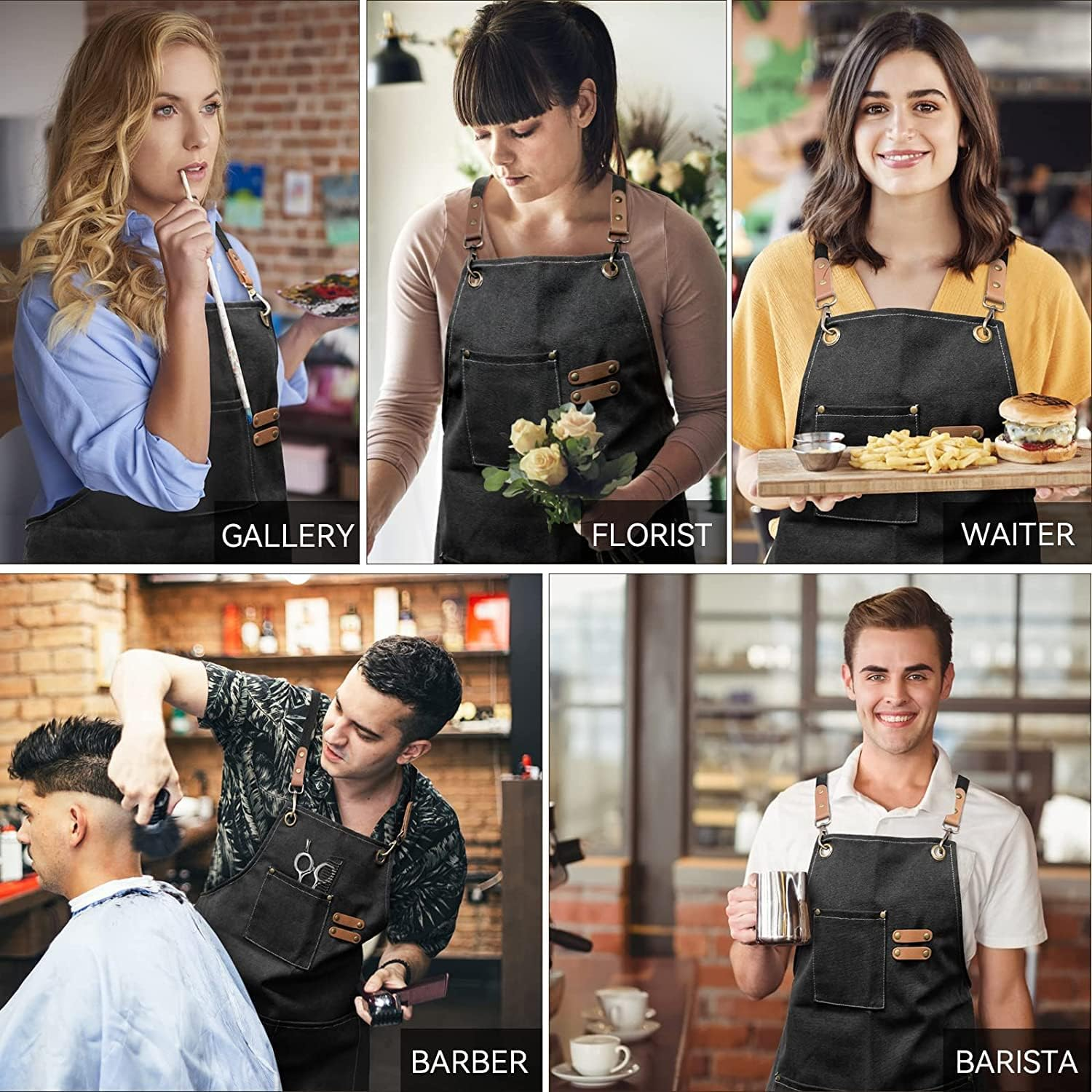 Adjustable Canvas Aprons for Kitchen Cooking,Baking,Work,Woodworking,Chef,Bbq and Barbers,Aprons for Indoor and Outdoor,3 Pockets for Easy Storage of Items,Unisex - Black $18.99 image number 6