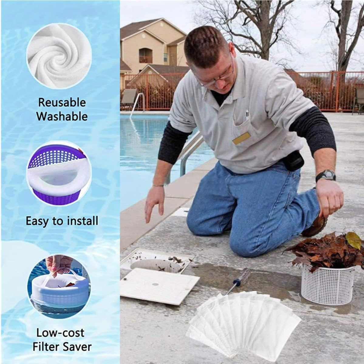 20 Packs of Pool Filter Socks, Pool Litter Cover, Pool Skimmer Socks, Filter Sock Net for Skimmer Baskets Dust and Stain Cover to Clean Pool Debris and Leaves