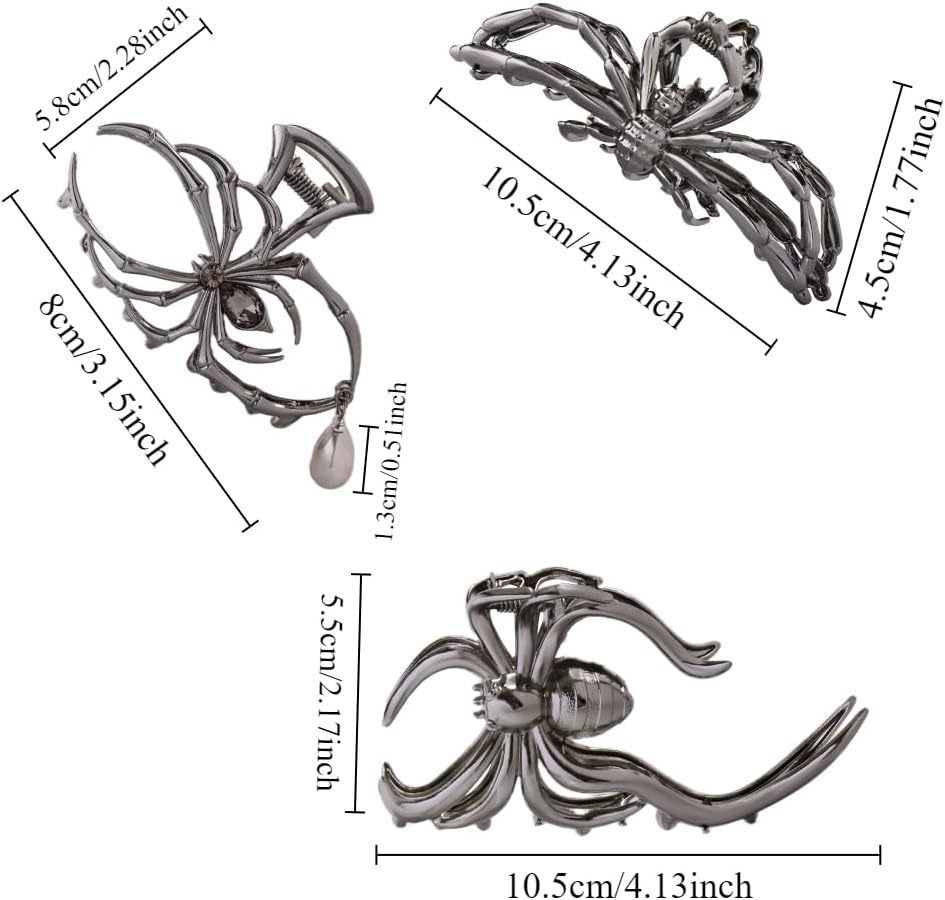 Rauimour Halloween 3PCS Spider Hair Claw Clips Hair Accessories for Women Girls, Gothic Black Metal with Pearl Charms Large Medium Size Catch Clips for Thick Hair Styling Tool Holiday Gifts(Black Gun) image number 3