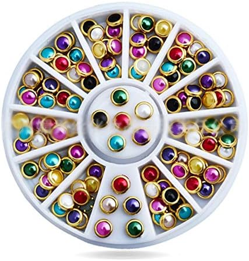 4Mm/1 Box White Mix Color round Metal Frame Rim Pearl 3D DIY Nail Art Decoration Zhengpingpai image number 1