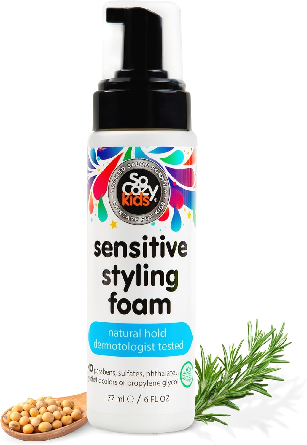 So Cozy Kids Sensitive Styling Foam - Sensitive Foam for Kids W/Straight or Curly Hair - Gentle Natural Hold Styler, Rosemary (6 Fl Oz) image number 2