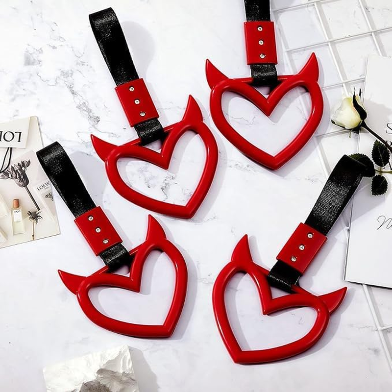 2 Pieces Heart Handle Ring Bumper Warning Car Accessory Heart Hand Strap Drift Charm Rear Bumper Warning Ring Decor for Car Bus Subway Interior Exterior Decoration (Red, One Size) image number 1
