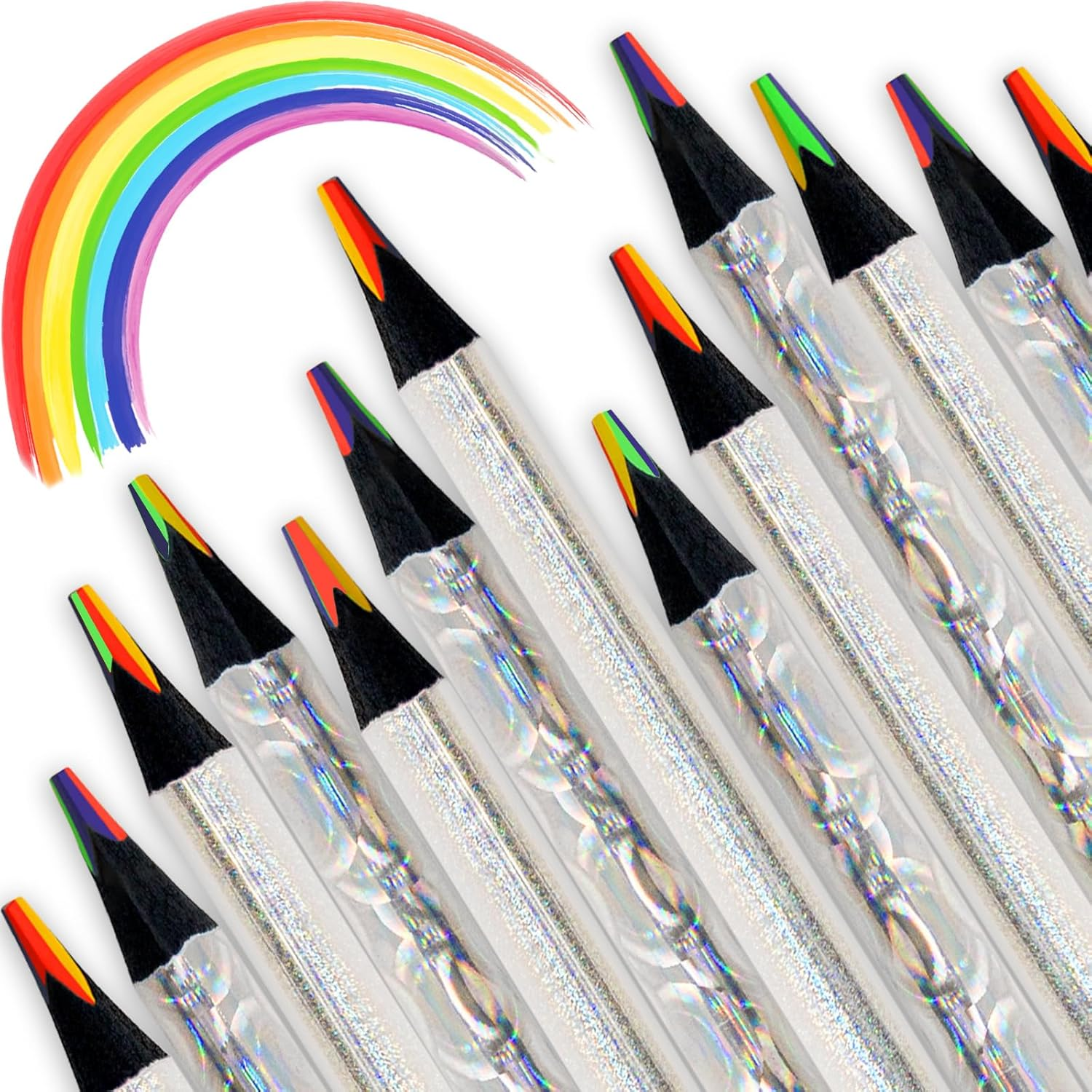 Theast 30 Rainbow Colored Pencils, 4 Colors in 1 Rainbow Pencil for Kids, Multicolor Pencil for Adults, Triangle Pencil for Party Bags, Glitter Art Supplies, Pre-Sharpened image number 2