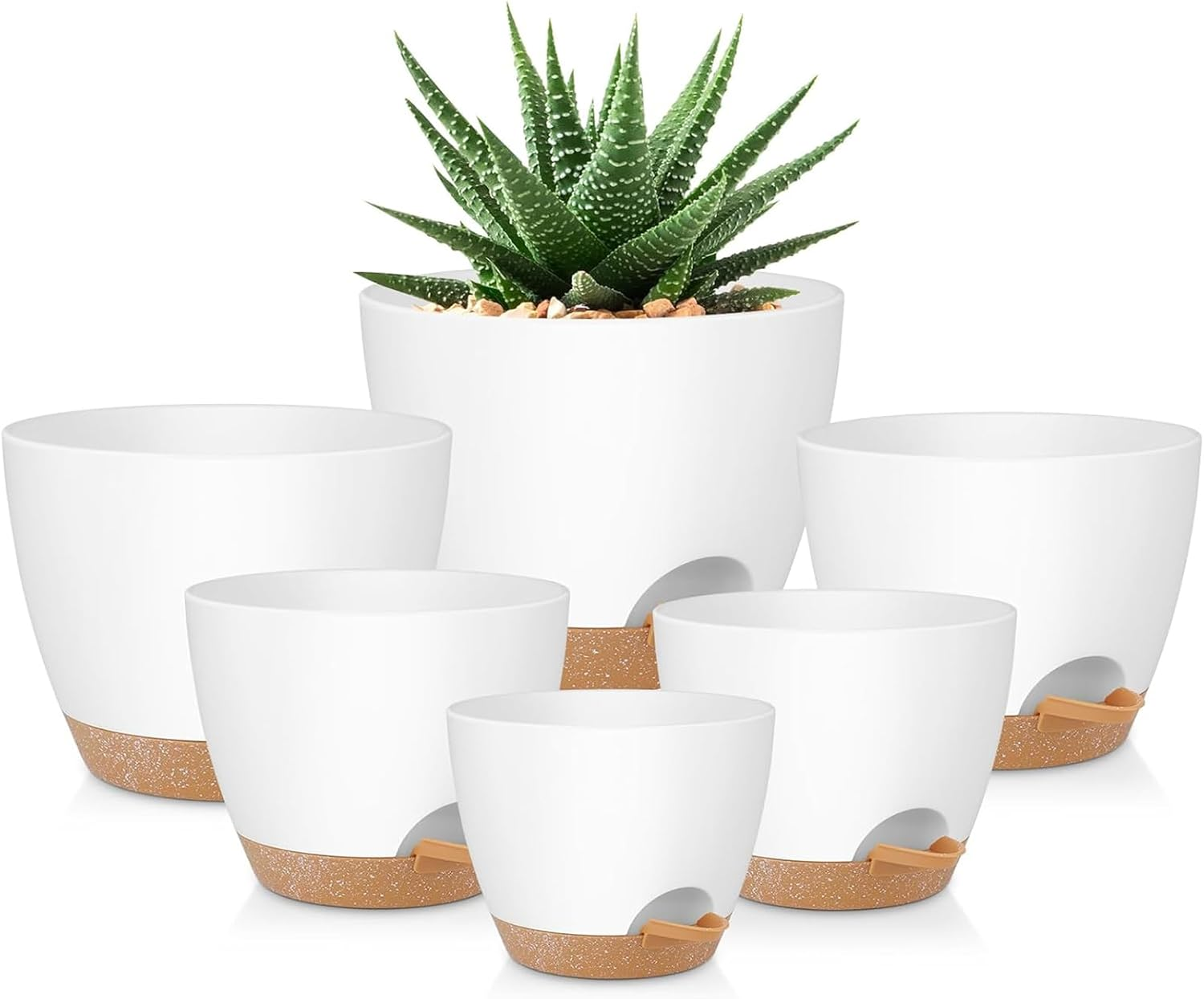 6 Pcs Plant Pots, 8/7/6.5/6/5.5/5 Inch Self Watering Plant Pots with Drainage Holes,Modern Decorative Plastic Pots for Plants with Drainage Hole and Tray for All House Plants image number 6