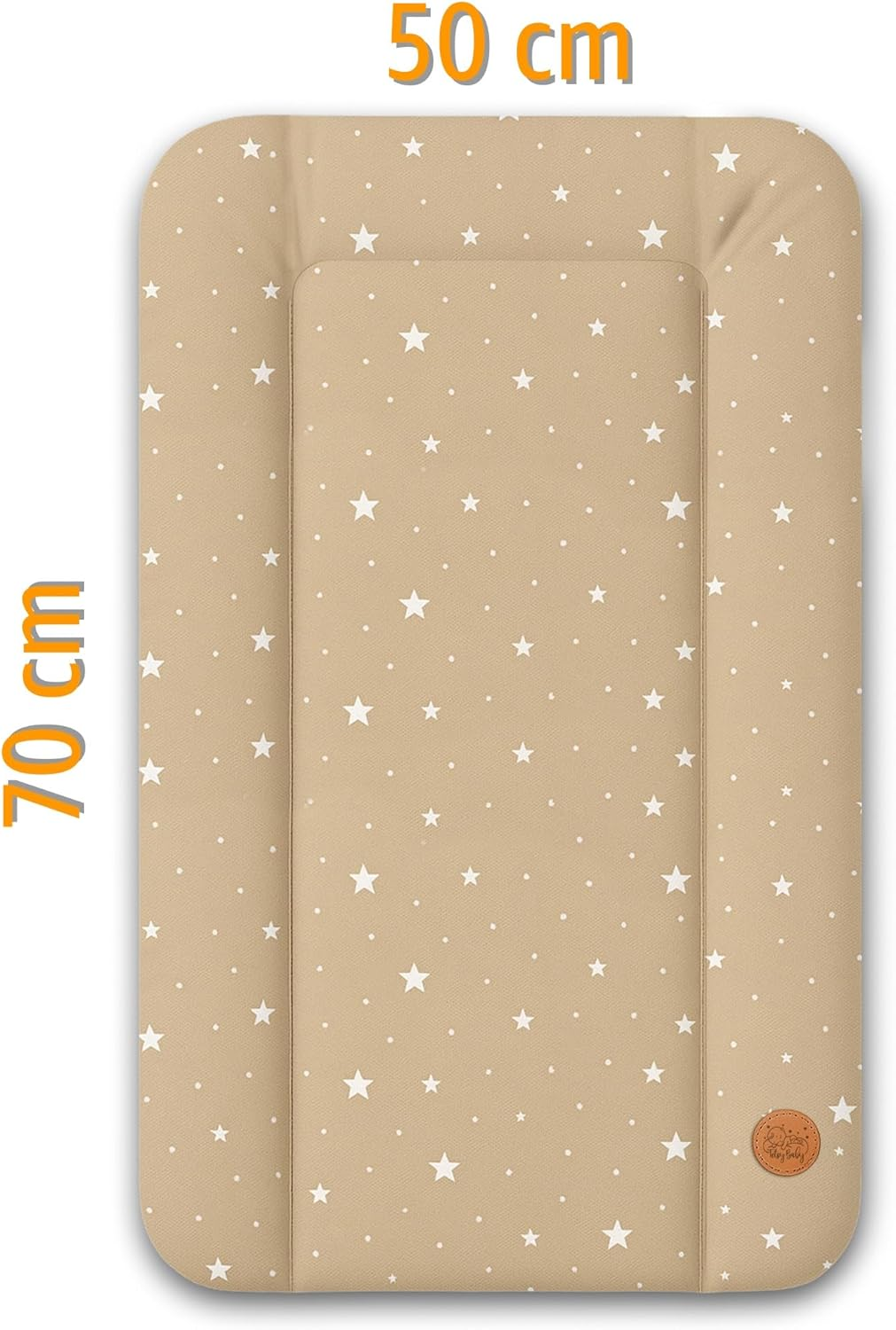 Changing Mat Washable and Waterproof 70 X 50 Cm - Changing Mat for Laying on Changing Table Changing Table Changing Table or Washing Machine Changing Mat 70 X 50 Cm Beige with White Stars image number 5