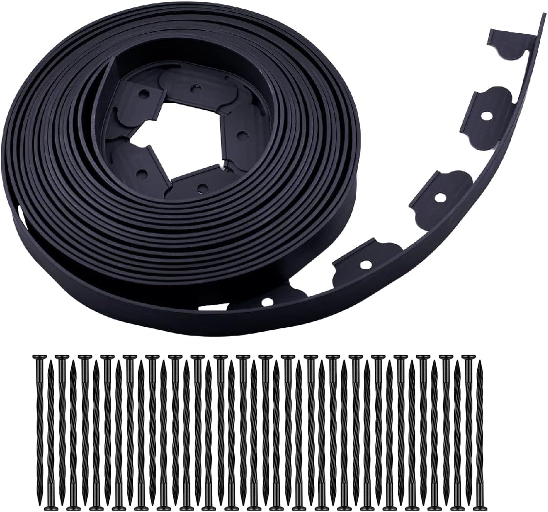 Garden Edging，40Ft Landscape Edging with 40 Spikes for Lawn 2 Inch Tall(Black, 40FT) image number 1