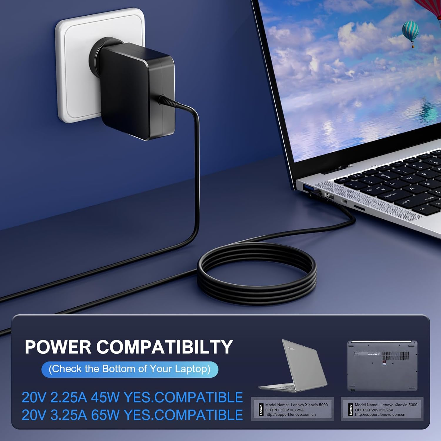 65W Charger for Lenovo Laptop Computer AC Adapter Charger for Lenovo Ideapad 3I 5I 14 15 Ideapad Flex 3 5 Yoga S740 530 330 720 520 V155 V145 L340 C340 S340 S145 130S 530S 520S 720S 710S ADLX65CCGU2A image number 3