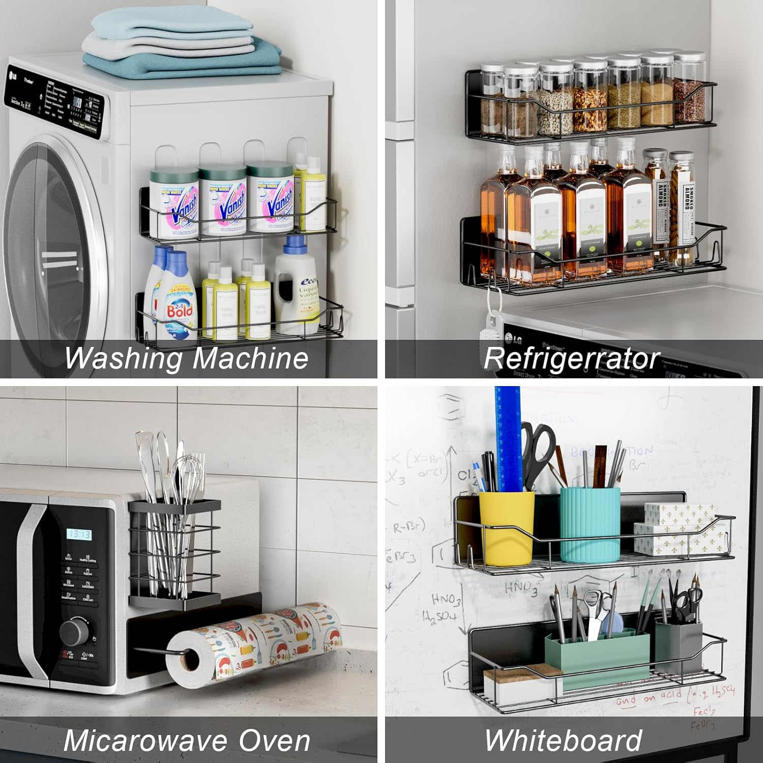 Magnetic Spice Rack, 100% Metal Strong Magnet Shelf for Refrigerator, Space Saving Spice Organizer, Home Kitchen Laundry Room Storage Organization W/Paper Towel Holder, Utensils Racks (8 Pack) image number 2