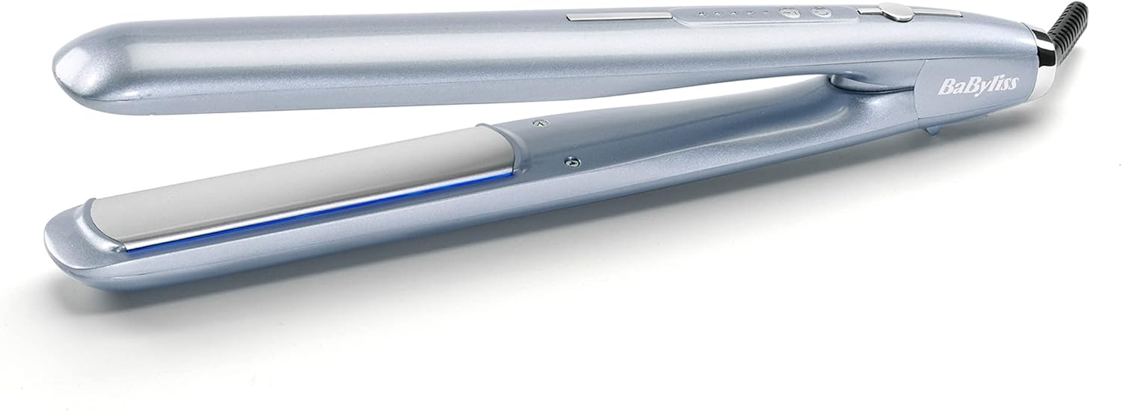 Babyliss Hydro Fusion ST573E Hair Straightener with Dual Ion Technology with Anti-Frizz Effect, Hair Straightener with 5 Temperature Levels for Any Hair Type, Automatic Shut-Off and Quick Heating, Blue