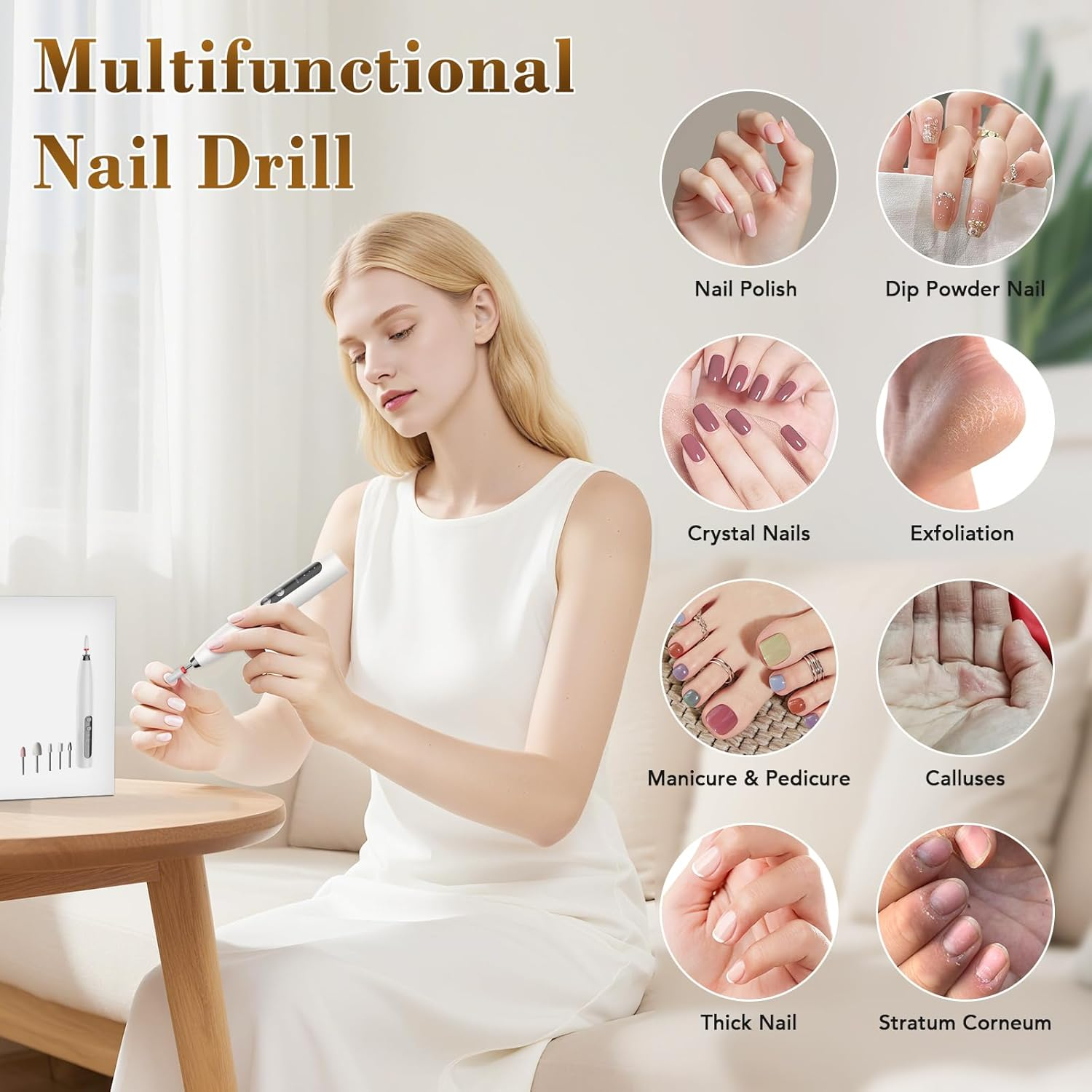 DOCOCO Electric Nail File, Cordless Nail Drill for Manicure and Pedicure, Acrylic Nail Remover Kit, 6 Bits Toe Nail Care Set for Home Salon Polishing, Removing, Trimming image number 6