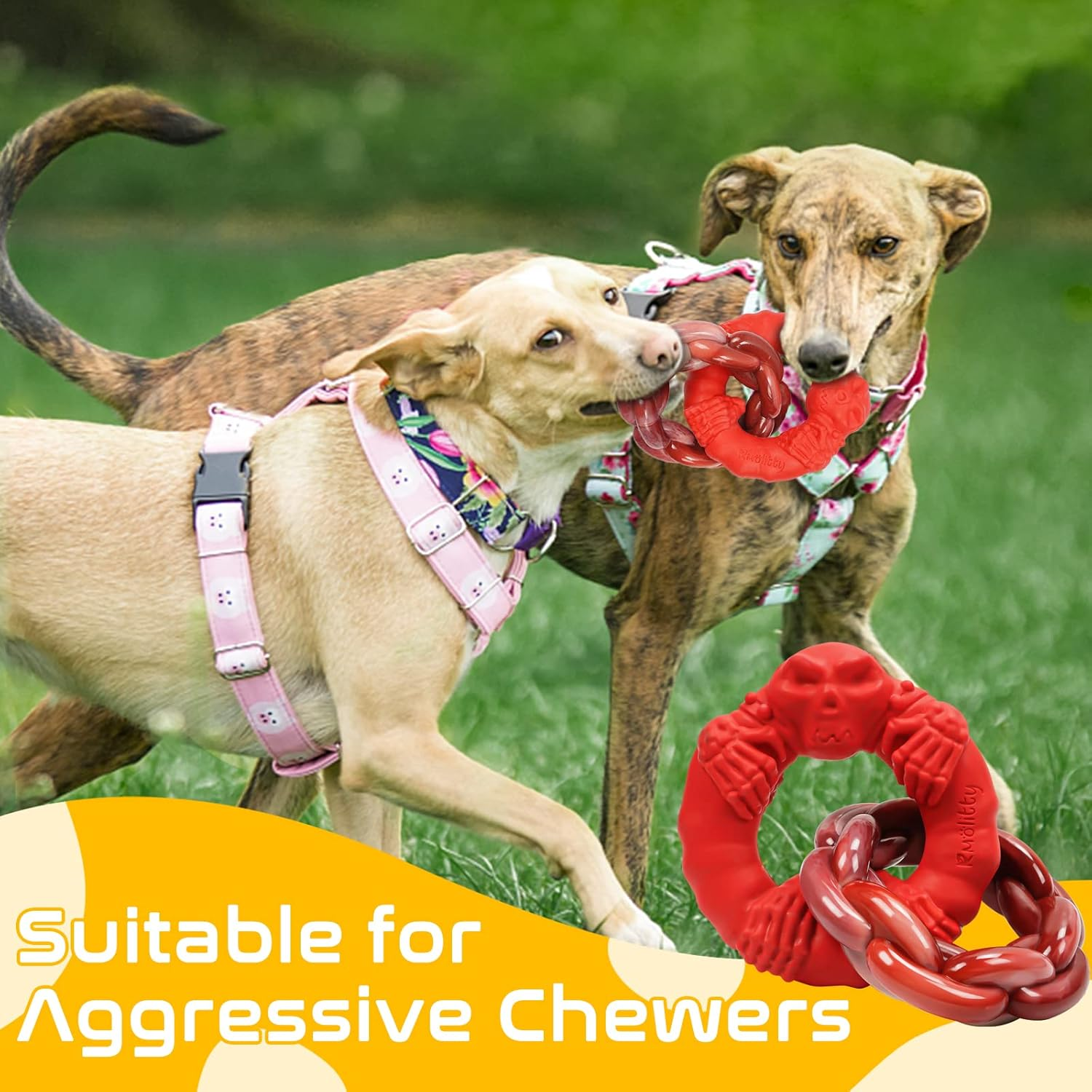 Zimtty Dog Toys for Aggressive Chewers Large Medium Breed Dogs, Indestructible Interactive Tough Non-Toxic Natural Rubber & Nylon Tough Teething Double-Ring Chew Toys image number 1