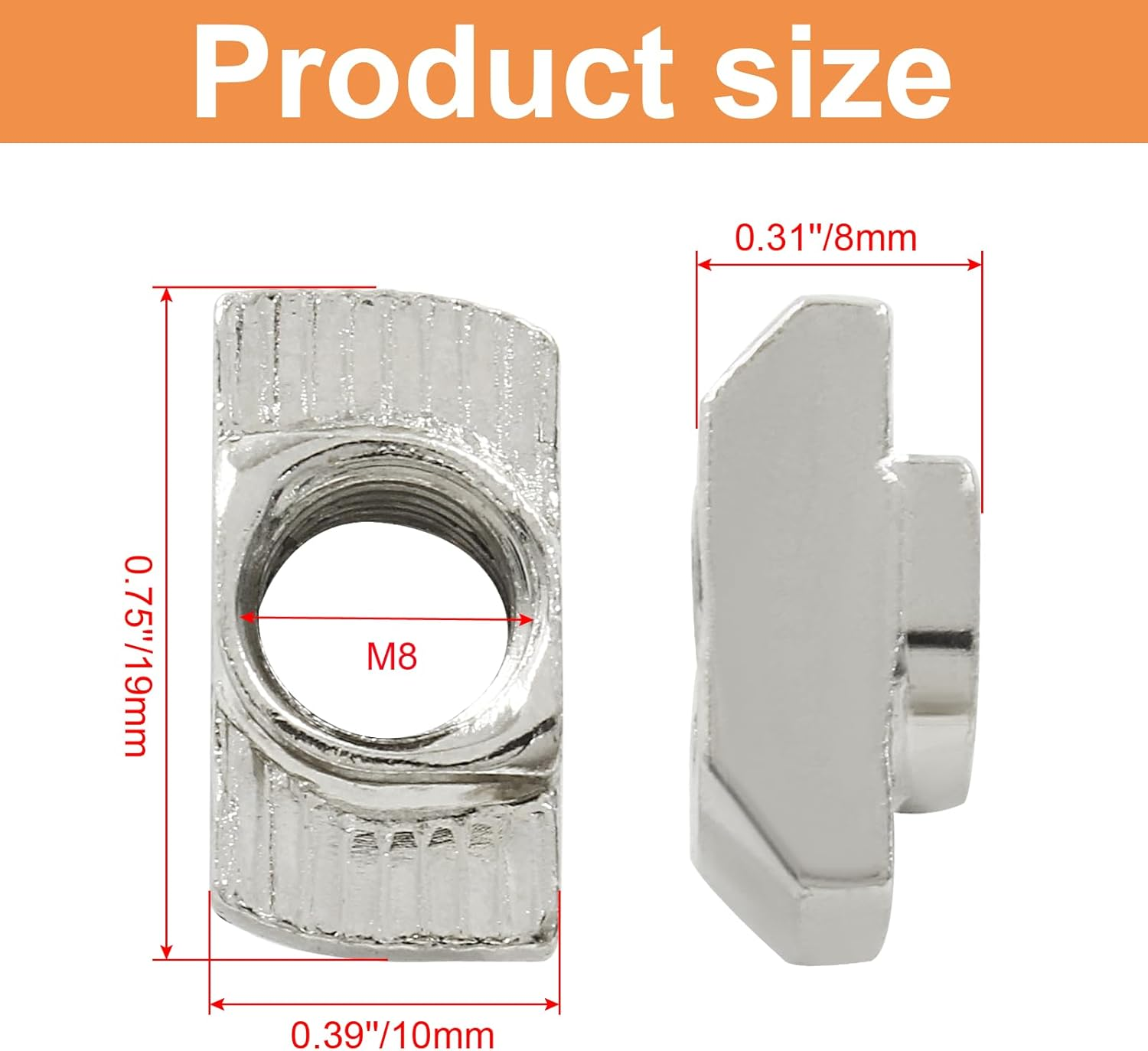 Zorveiio 50Pcs 4545 Series T Nuts Carbon Steel,M8 T Slot Nut Hammer Head Fastener Nut Assortment for Aluminum Profile