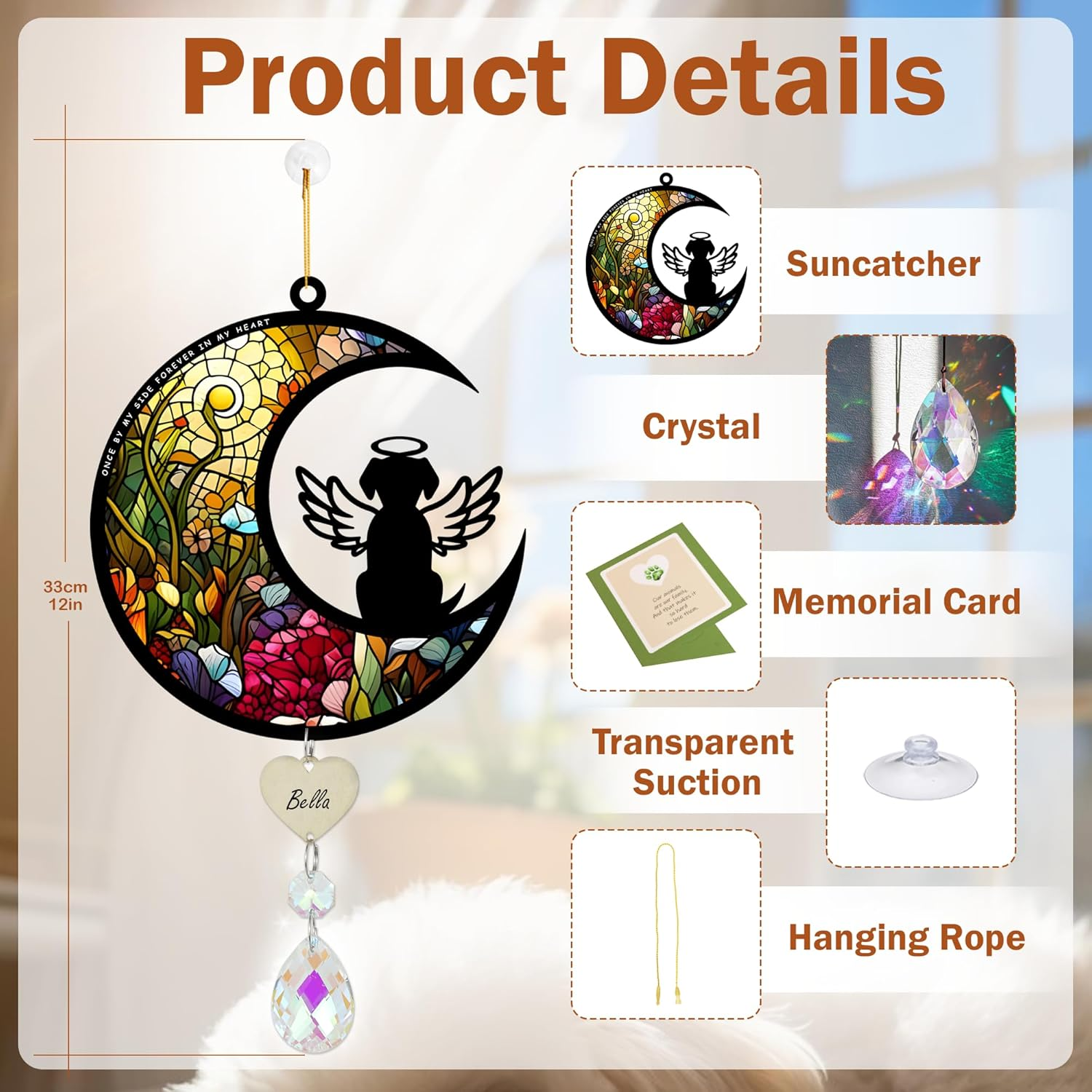 Dog Memorial Suncatcher, Personalized with Name Date Suncatcher, Pet Loss, Stained Glass Light Catcher, Gifts for Dog Lovers, Memorial Ornament Loss of Pet Sympathy Gift image number 2