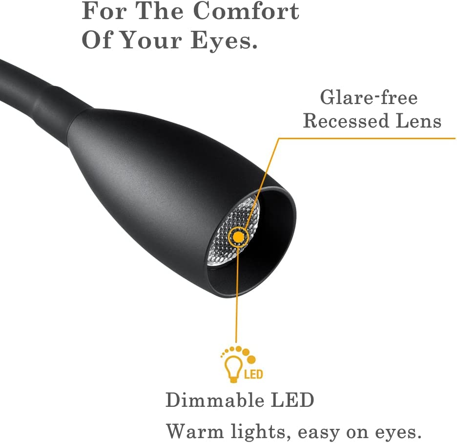 RV 12V Reading Light, Dimmable Boat Bedside Reading Lamp, Gooseneck LED Spot for Motorhome Camper Van Truck Cararvan, Integrated USB Charger&Press Dimmer, Black image number 5