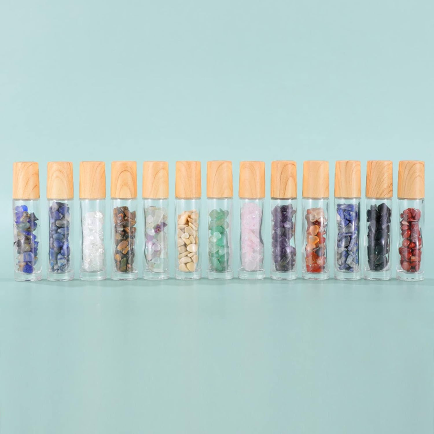 10Pcs Clear Essential Oil Bottles, 10Ml Natural Gemstones Essential Oil Bottles, Roller Ball Perfume Bottle with Crystal Stone Roller Balls and Healing Crystal Chips Inside - 009 image number 2