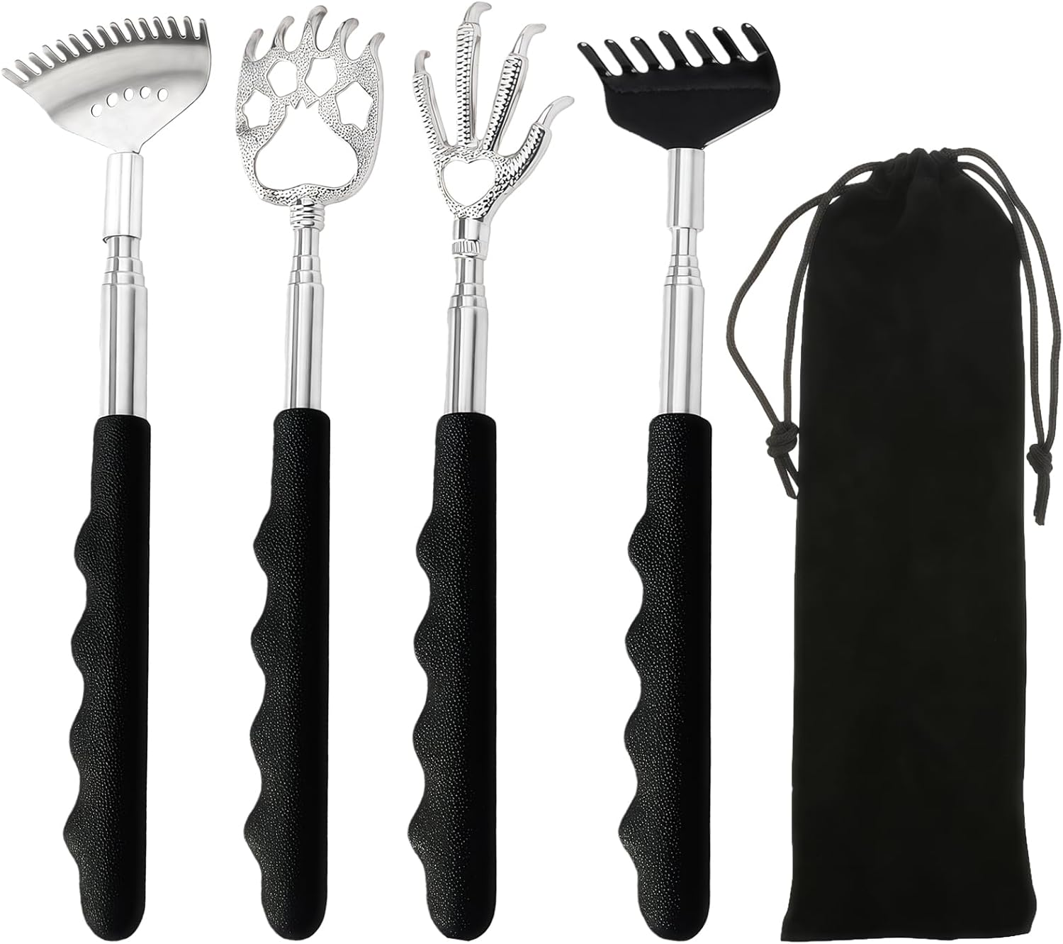 Ozessence 2 Pcs Back Scratcher, Portable Stainless Steel Telescoping Back Scratcher Pack for Adults Men Women Gifts, Itch Relief Tool with Rubber Handle (21-68Cm) (2 Pcs)