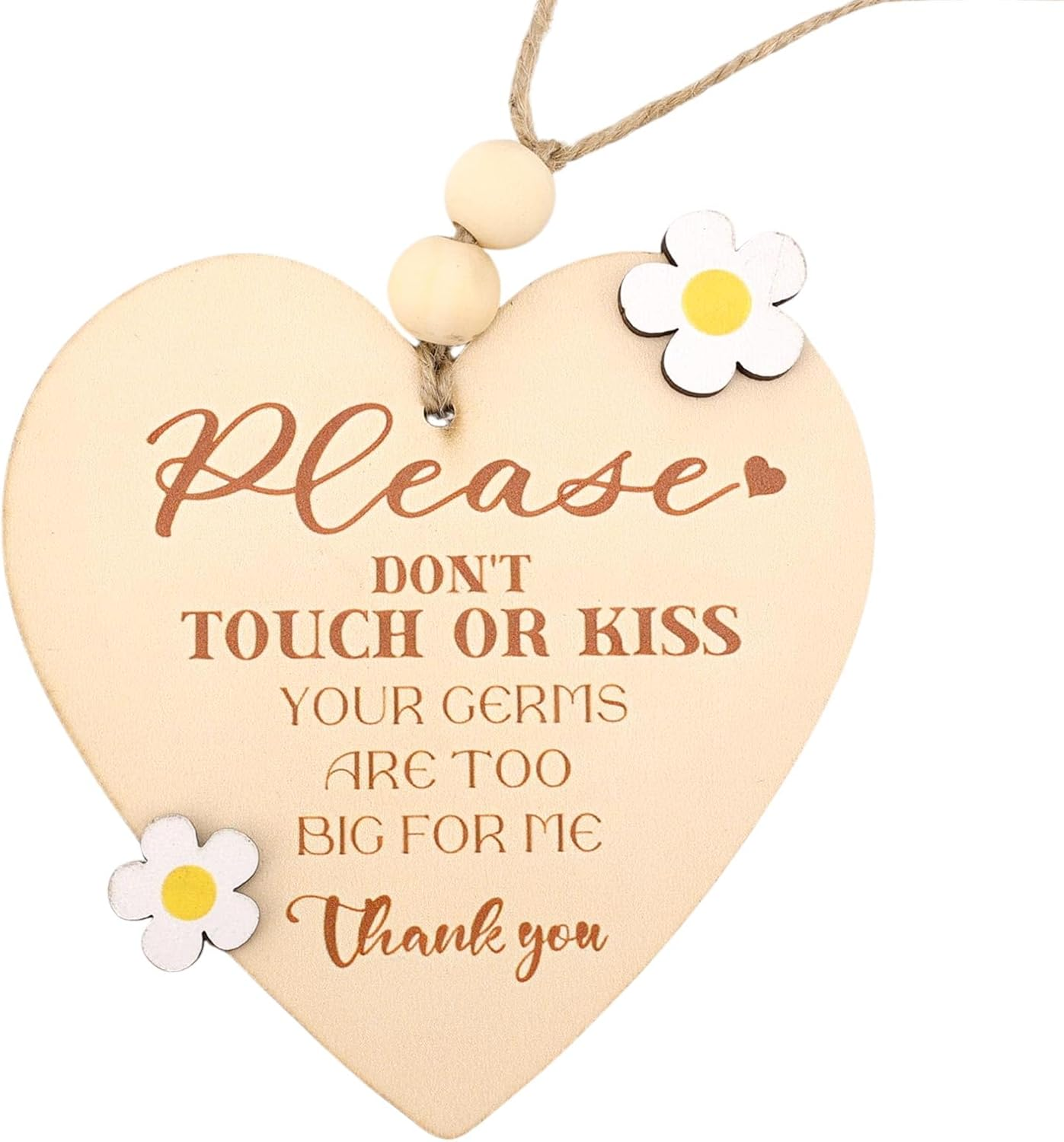 Please Do Not Touch or Kiss Baby Sign, Wooden No Touching Baby Signage for Newborns Car Seat & Stroller Tag Ideal for Baby Shower(Heart)