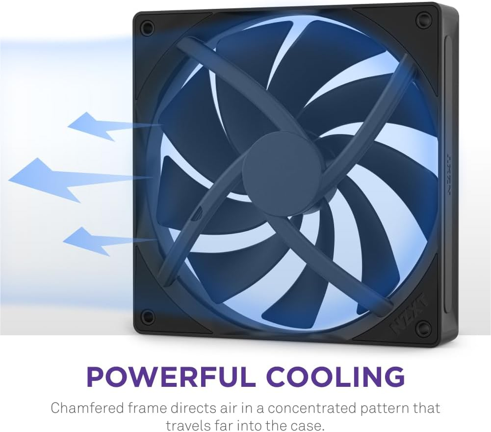 NZXT F140Q | 120Mm Quiet Airflow PC Case Fan | Intake or Exhaust | Chamfered Frame for Concentrated Air | Fluid Dynamic Bearings | Low Noise | PWM Control | Black image number 5