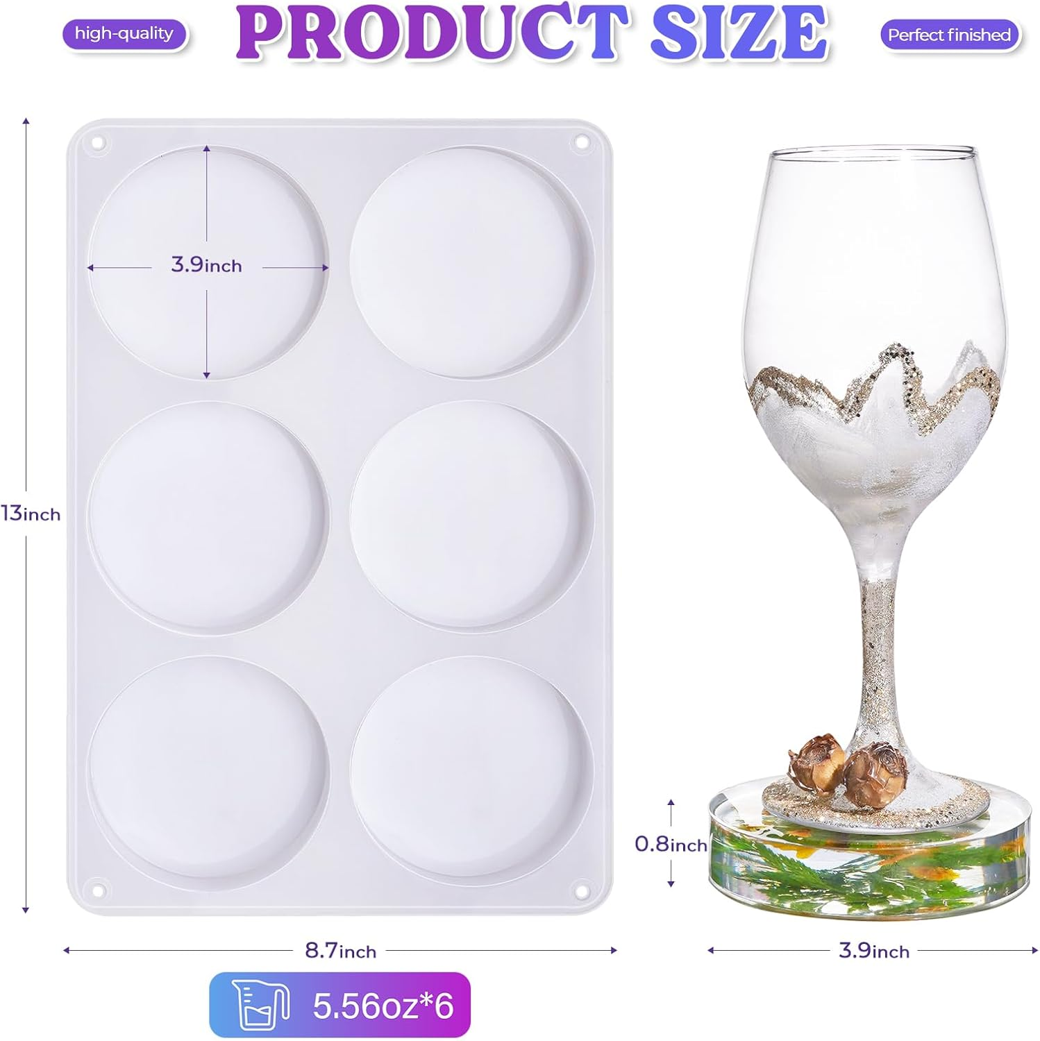 LET'S RESIN Extra Deep Coaster Resin Moulds Silicone, Large 6 Cavity Silicone Moulds for Resin, round Silicone Coaster Moulds for Epoxy Resin, Cups Mats, DIY Craft