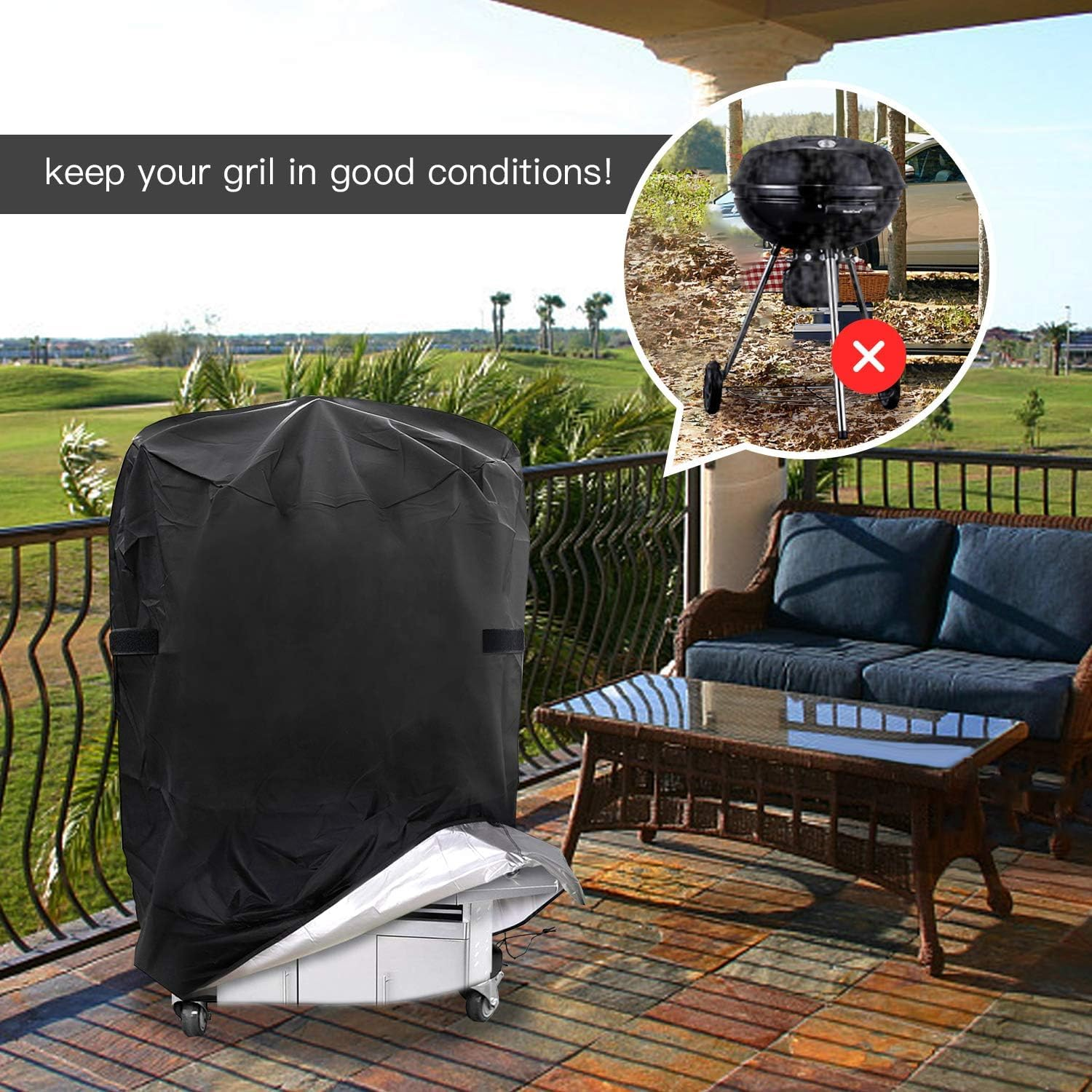 Kettle Grill Cover, Weatherproof 420D Oxford Charcoal Grill Tarpaulin, round Gas Grill Cover, Protective Cover for Weber, Universal (Diameter 77 X 90 Cm) image number 4