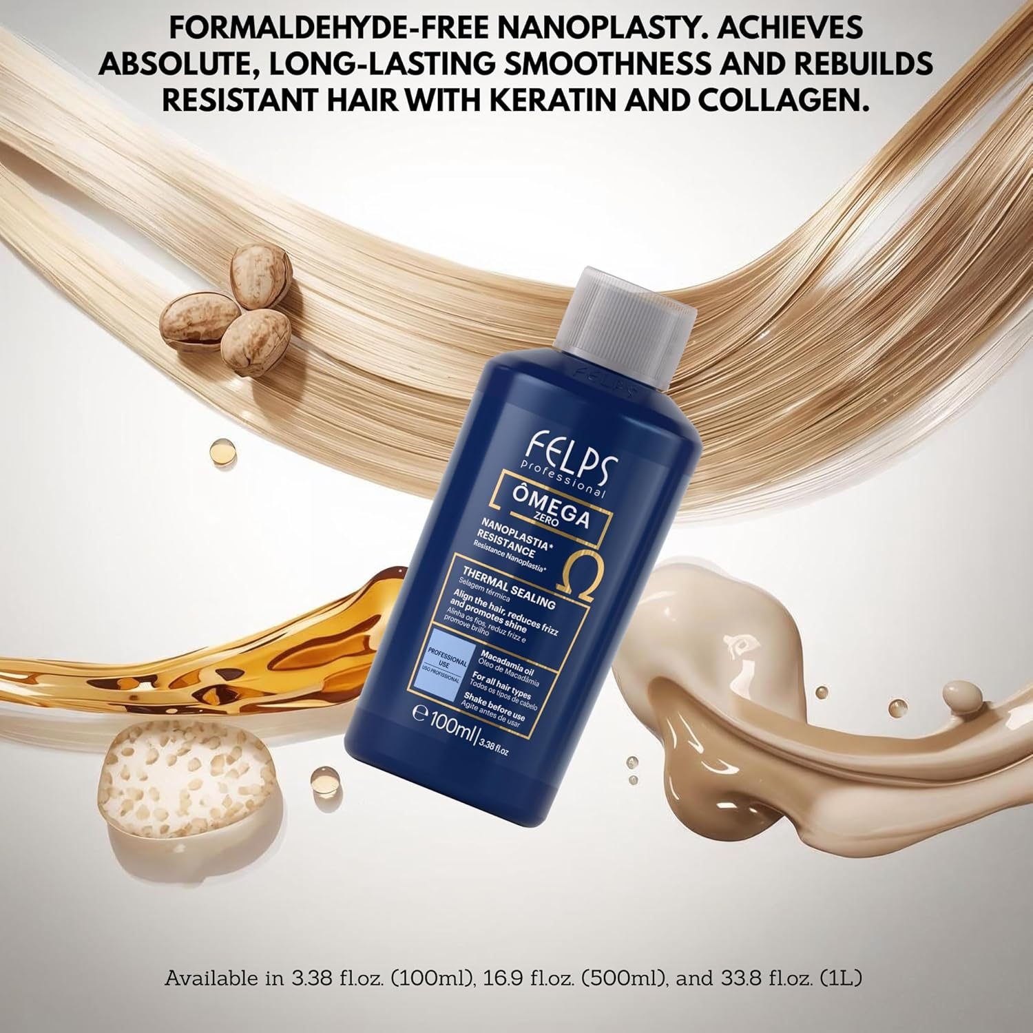 Felps Professional Omega - Thermal Sealing and Zero Unique Nanoplasty - Straightening & Smoothing Hair Treatment - Brazilian Keratin Blowout - Formaldehyde Free 1L/33.81Oz