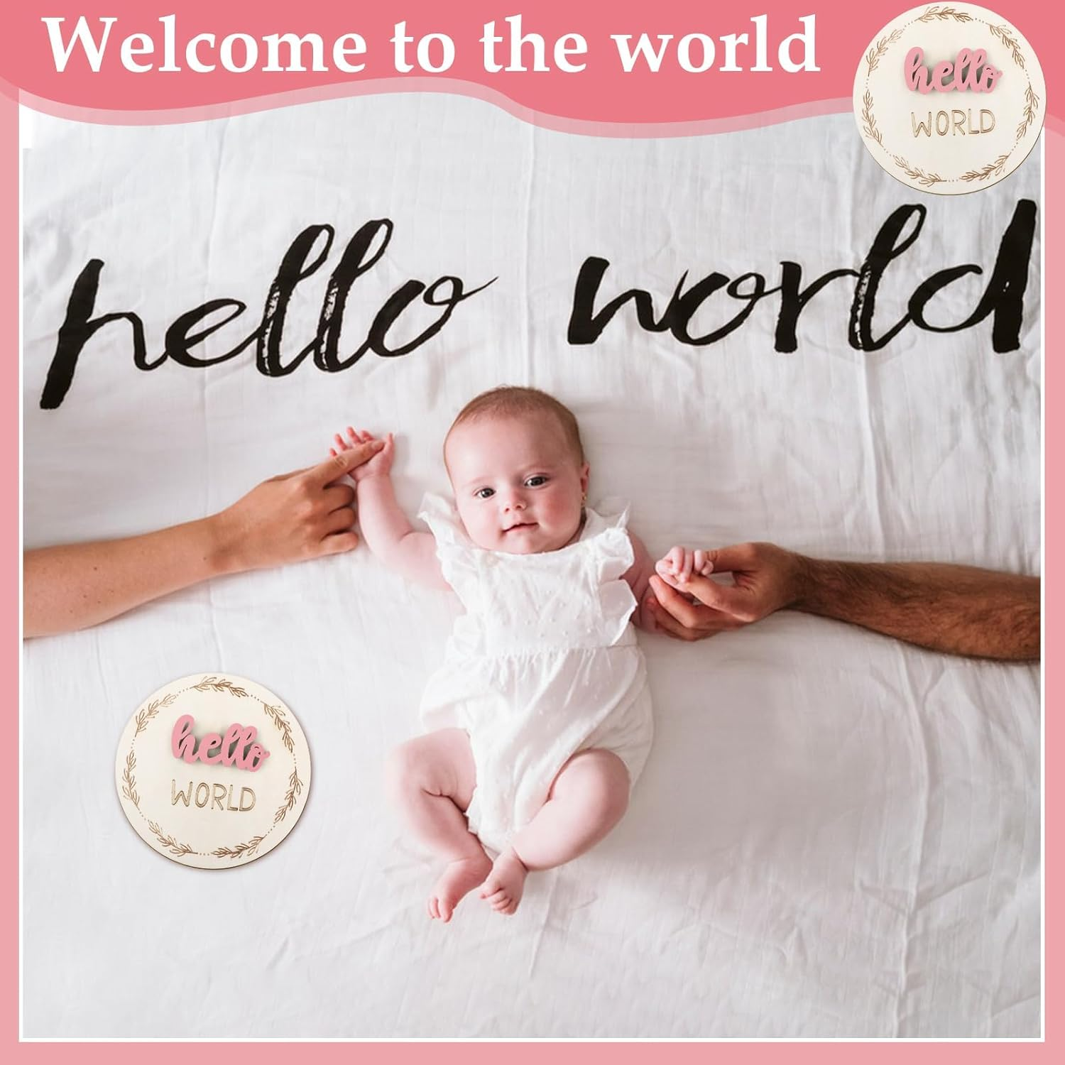 7 Pcs Months Baby Milestone Signs, 3D Pink Baby Monthly Milestone Cards Milestone Wooden Circles for Newborn Boy Girl 1-12 Months Baby Milestone Pictures (Double Sided) image number 6