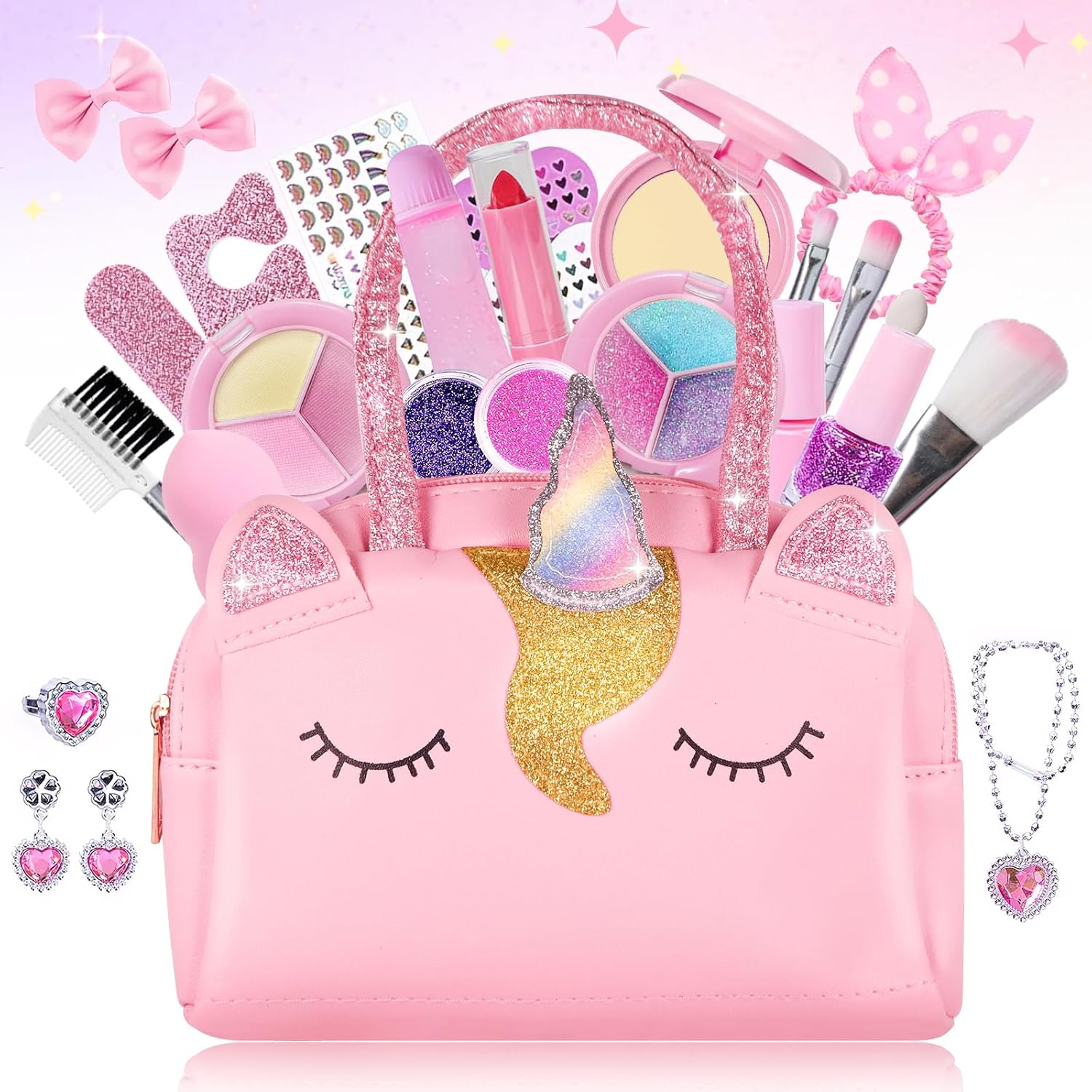 Kids Makeup Kit for Girls, Washable Makeup Kit Toys, with Cute Unicorn Bag, Real Make up Set for Kid Little Toddlers Princess Christmas Birthday Gifts Age 6 7 8 9 10 11 12