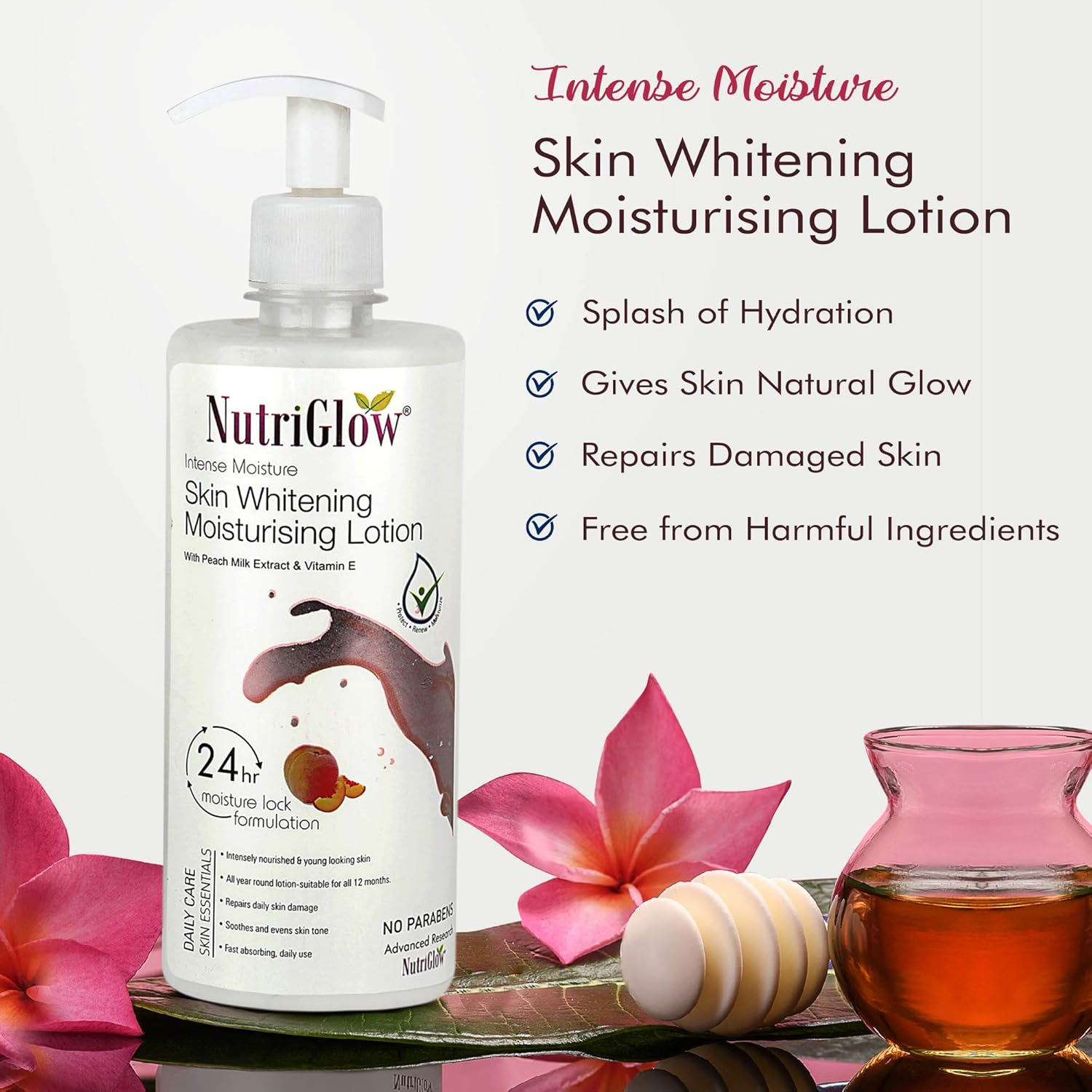 Nutriglow Intense Moisture Body Lotion with Peach Milk Extract & Vitamin E for Deep Hydration, Dry Itchy Skin, Parched Skin, All Skin Types, 500Ml image number 3