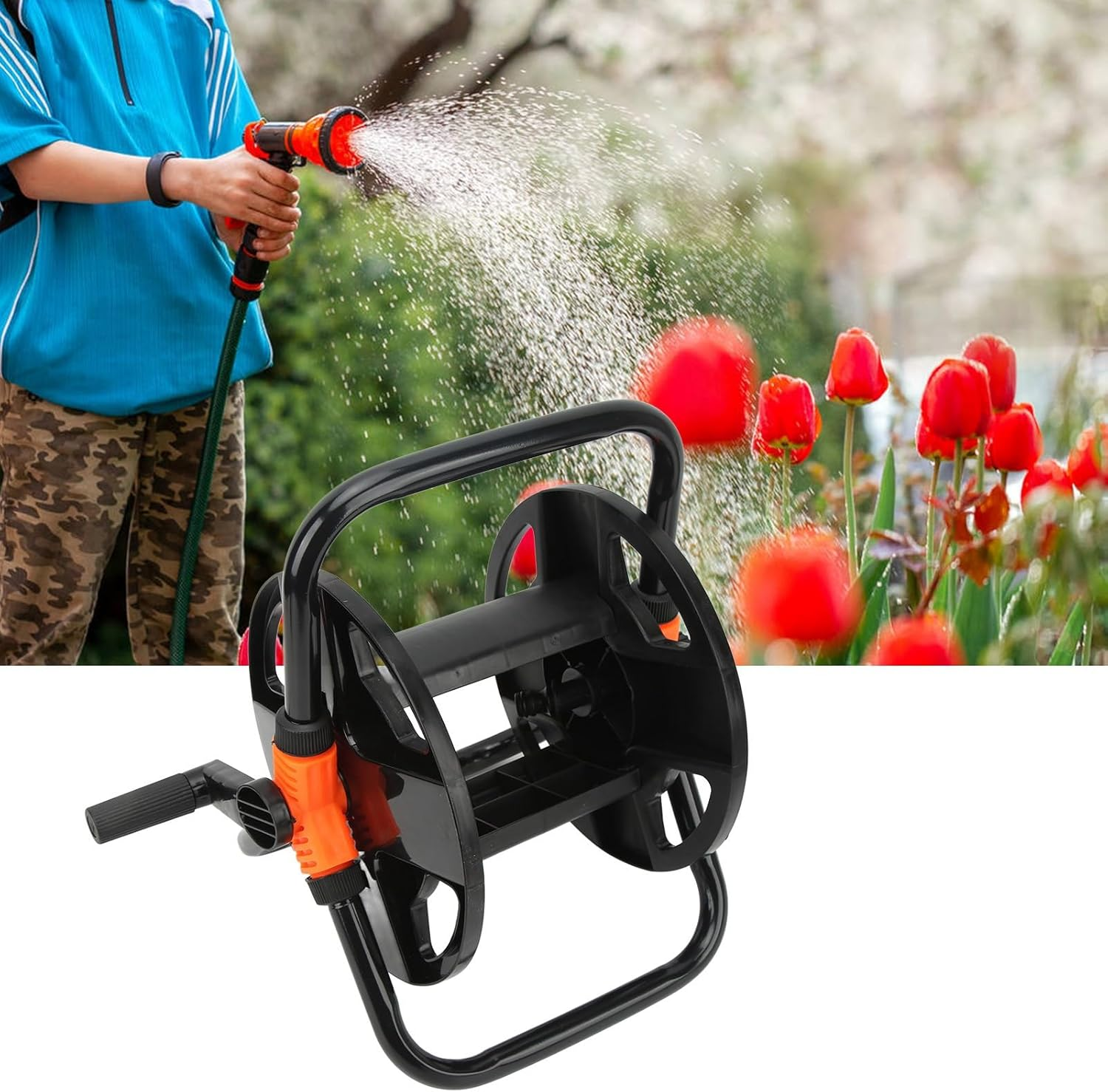 Garden Hose Reel Water Pipe Storage Rack, Portable Garden Hose Reel Cart, Garden Hose Stand, Freestanding Hose Winding Reel Cart,Abs Single Arm Tool for Garden Car Washing Watering