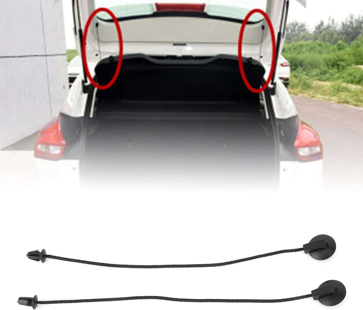 Parcel Shelf Fixing Strap, 2Pcs Parcel Shelf Fixing Cord Package Tie Down, CV6Z5846538A, Rear Inner Tonneau Hatch Cover Lift String Strap Fit for Focus MK3 2012‑2017 image number 1