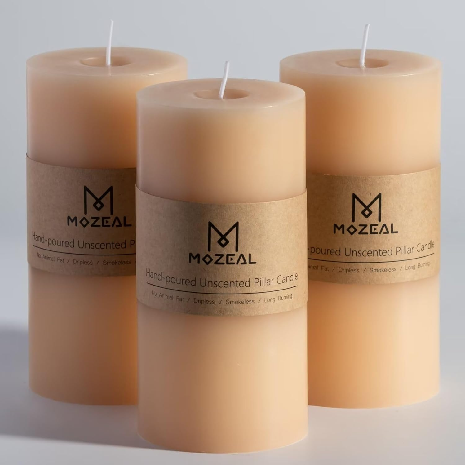 MOZEAL 3" X 4" Hand-Poured Unscented Hot Pink Candle, Dripless Fuchsia Pillar Candle Set of 3, Long Clean Burning, Approx 72 Hours Burn Time, Rustic Country Style, Home Decor