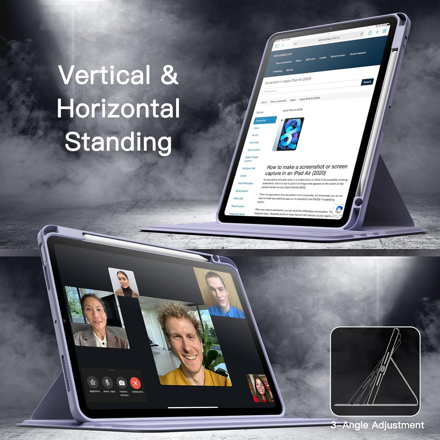 Jetech Rotating Case for Ipad Air 11-Inch M3/M2 (2025/2024), Ipad Air 5/4 (2022/2020 5Th/4Th Generation 10.9-Inch), 360 Degree Rotation Protective Stand Cover Clear Back, Auto Wake/Sleep (Purple) - Green image number 7