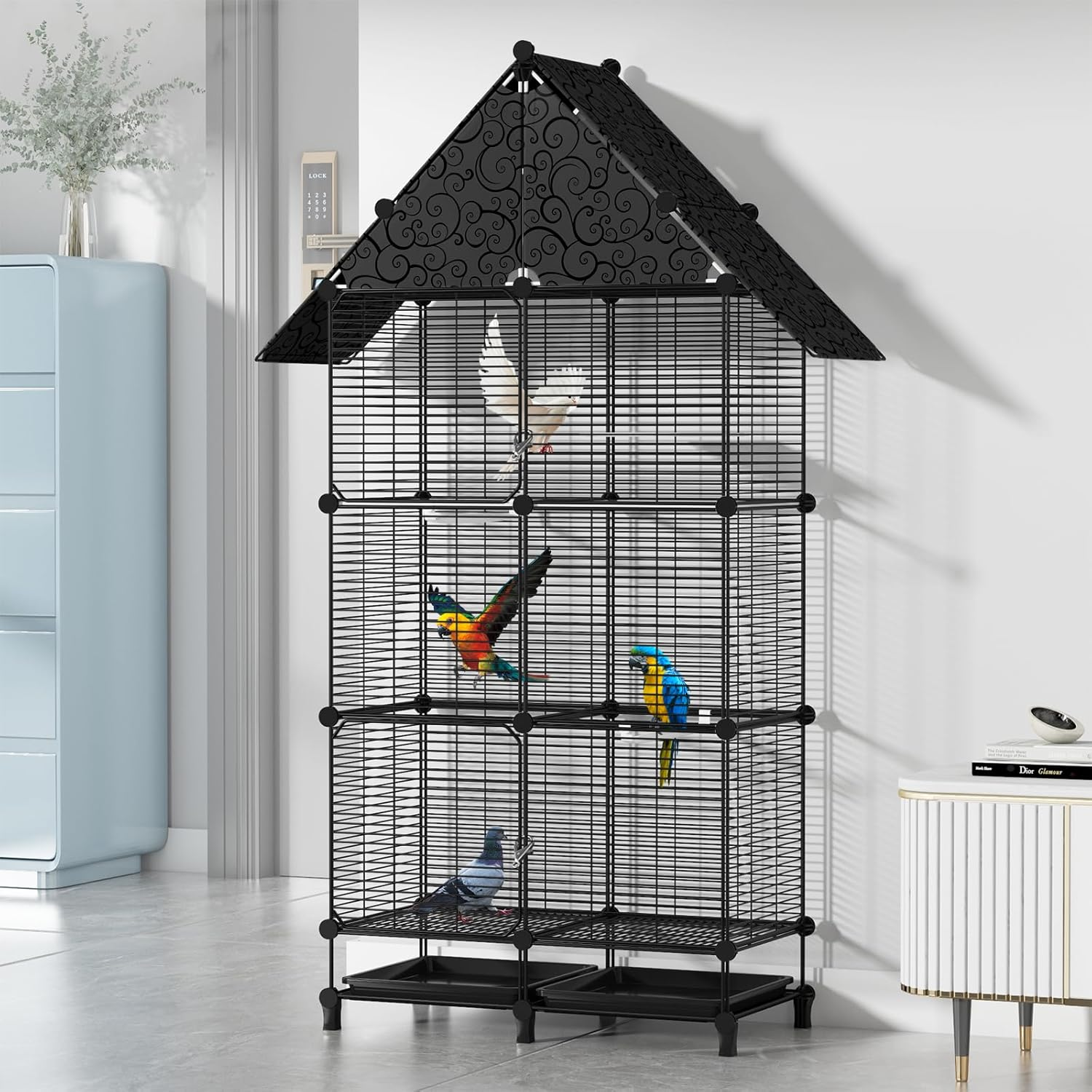Advwin 160Cm Flight Bird Cage, Roof Top Metal Birdcage with Slide-Out Tray and Perches, Small Parrots Birdcage for Cockatiels Budgies Lovebirds Canaries Pigeons image number 4