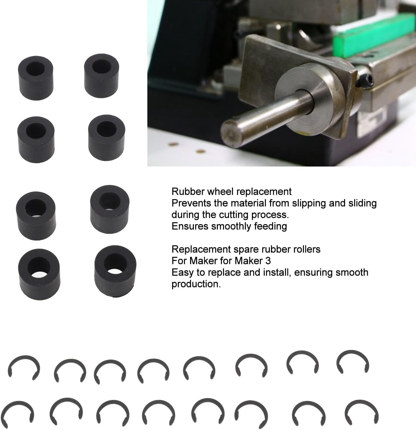 Spare Rubber Rollers Replacement for Cricut Maker for Maker 3, Prevents Slipping Mat Guide Spare Rubber Wheel with 16 Fixing Ring, 8Pcs Rubber Roller Resolution image number 6