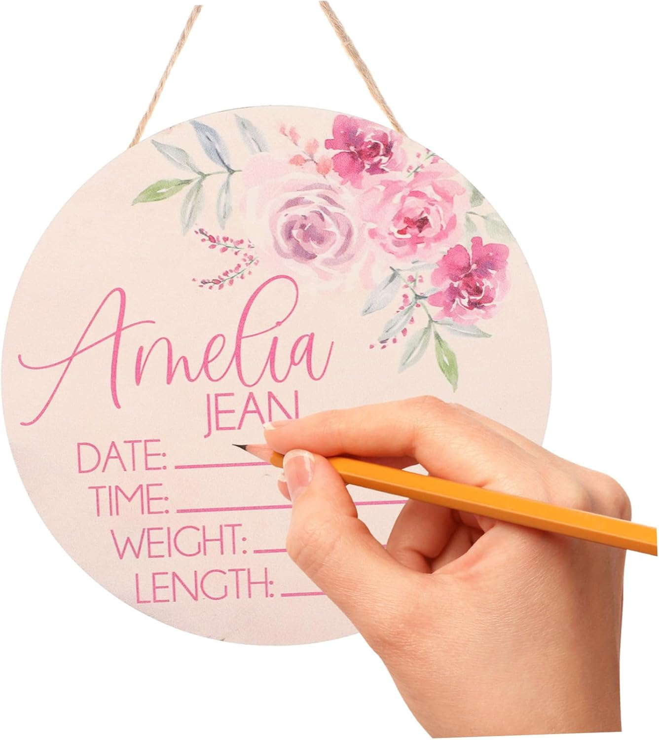 Toddmomy 2Pcs Wooden Birth Announcement Board Newborn Name Sign Nursery Decor for Shower image number 5