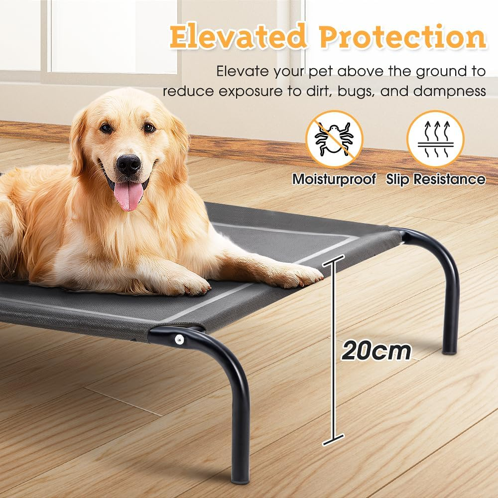 Petzly Cooling Elevated Dog Bed for Small Medium Dogs, Portable Indoor & Outdoor Pet Hammock with Skid-Resistant Feet, Upgraded Frame Dog Cot with Washable Breathable Mesh, Grey, 87X65X20Cm image number 6