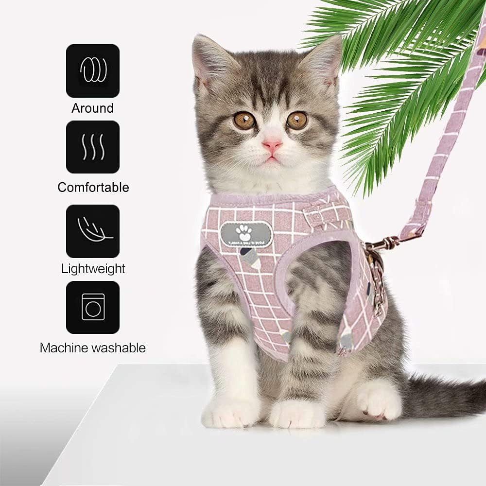 Iziv Cat Harness Leash Set for Walking Escape Proof Soft Mesh Harness Adjustable Kitten Harness with Reflective Strips Step-In Comfortable Outdoor Vest Harness image number 1